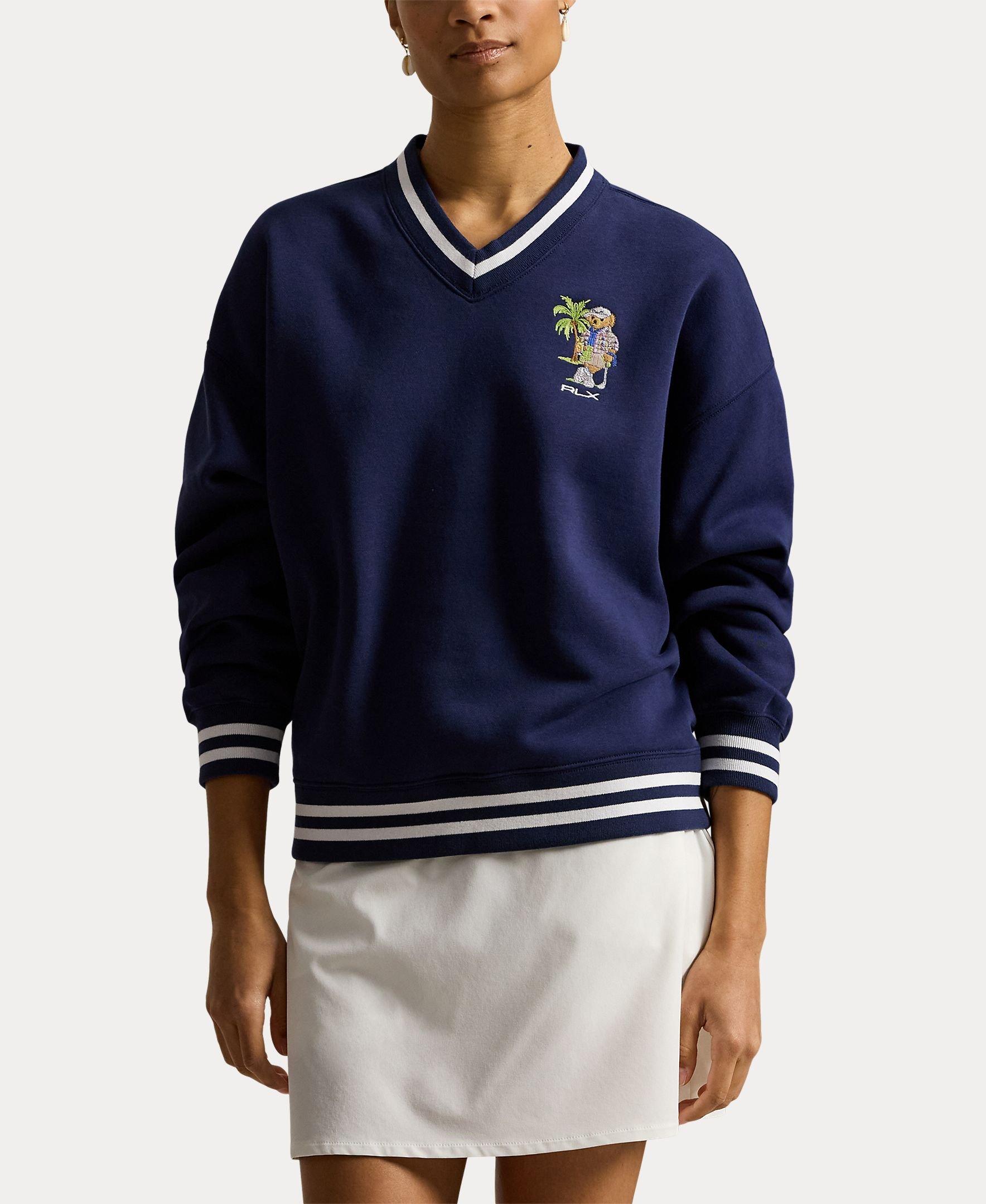 Women's Cashmere Fleece Novelty Bear V-Neck Pullover