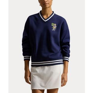 Women's Cashmere Fleece Novelty Bear V-Neck Pullover RLX