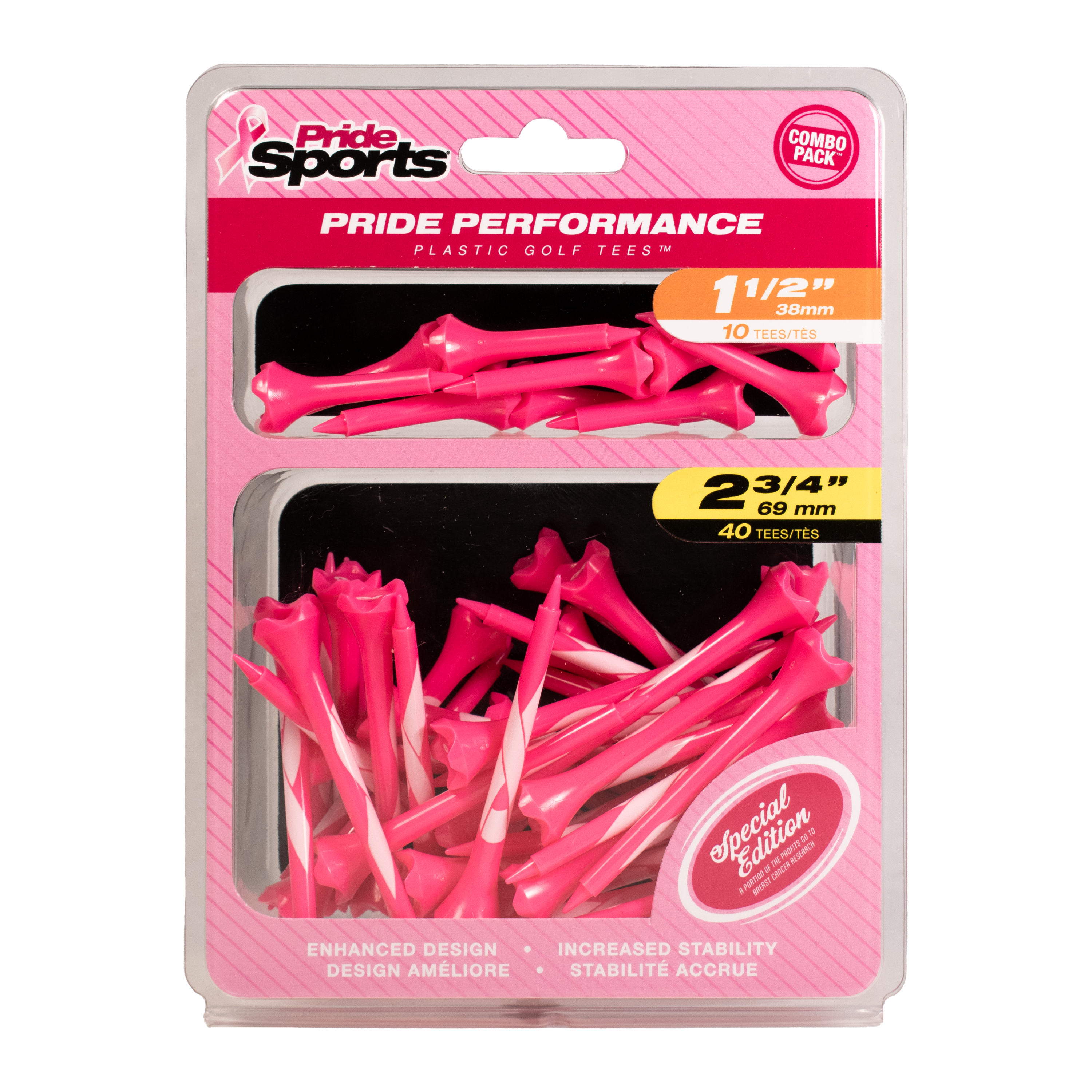 Evolution Combo Pack (40 Count 2 3/4 Inch) & (10 Count 1 1/2 Inch) Tees - Breast Cancer Awareness - 50 Count