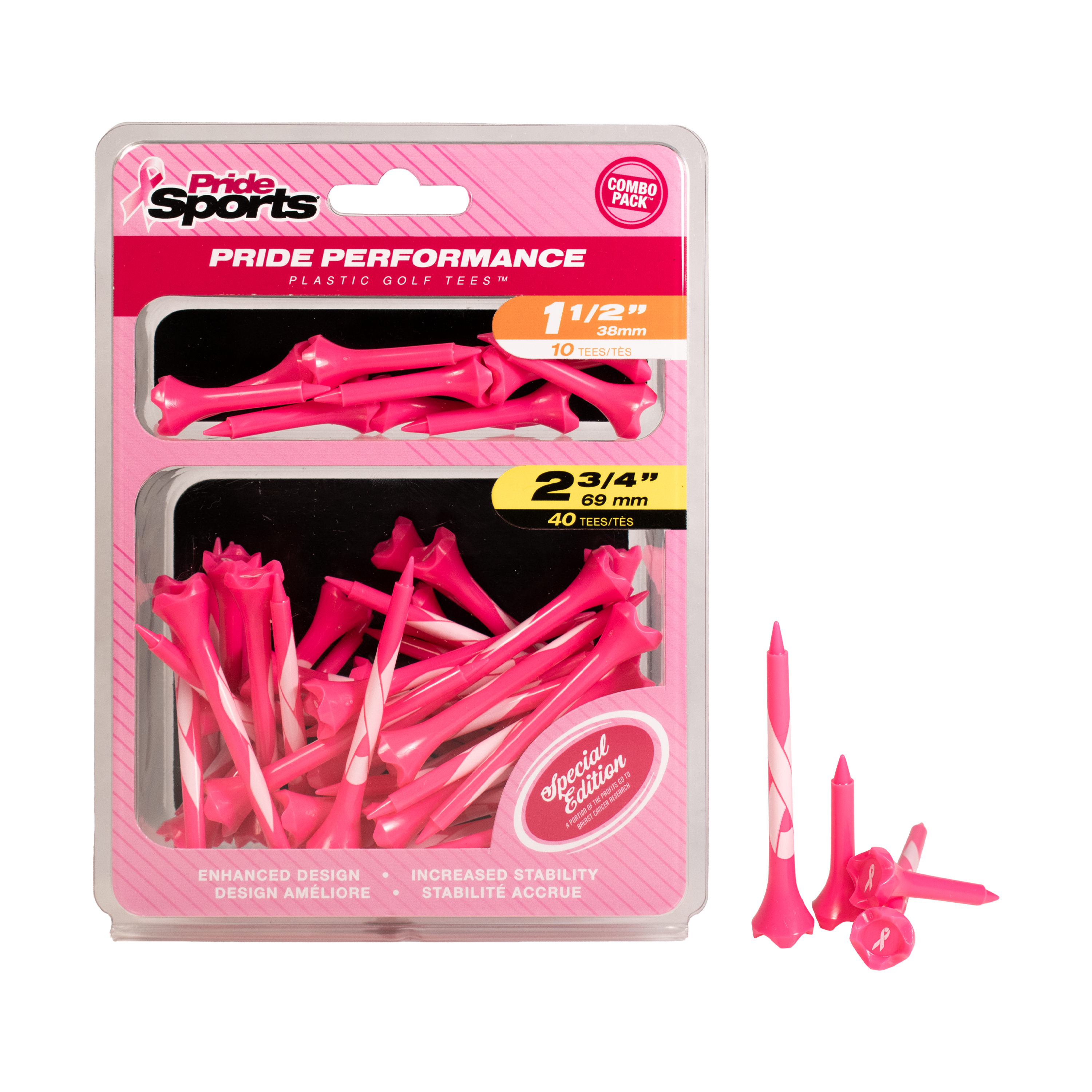 Evolution Combo Pack (40 Count 2 3/4 Inch) & (10 Count 1 1/2 Inch) Tees - Breast Cancer Awareness - 50 Count