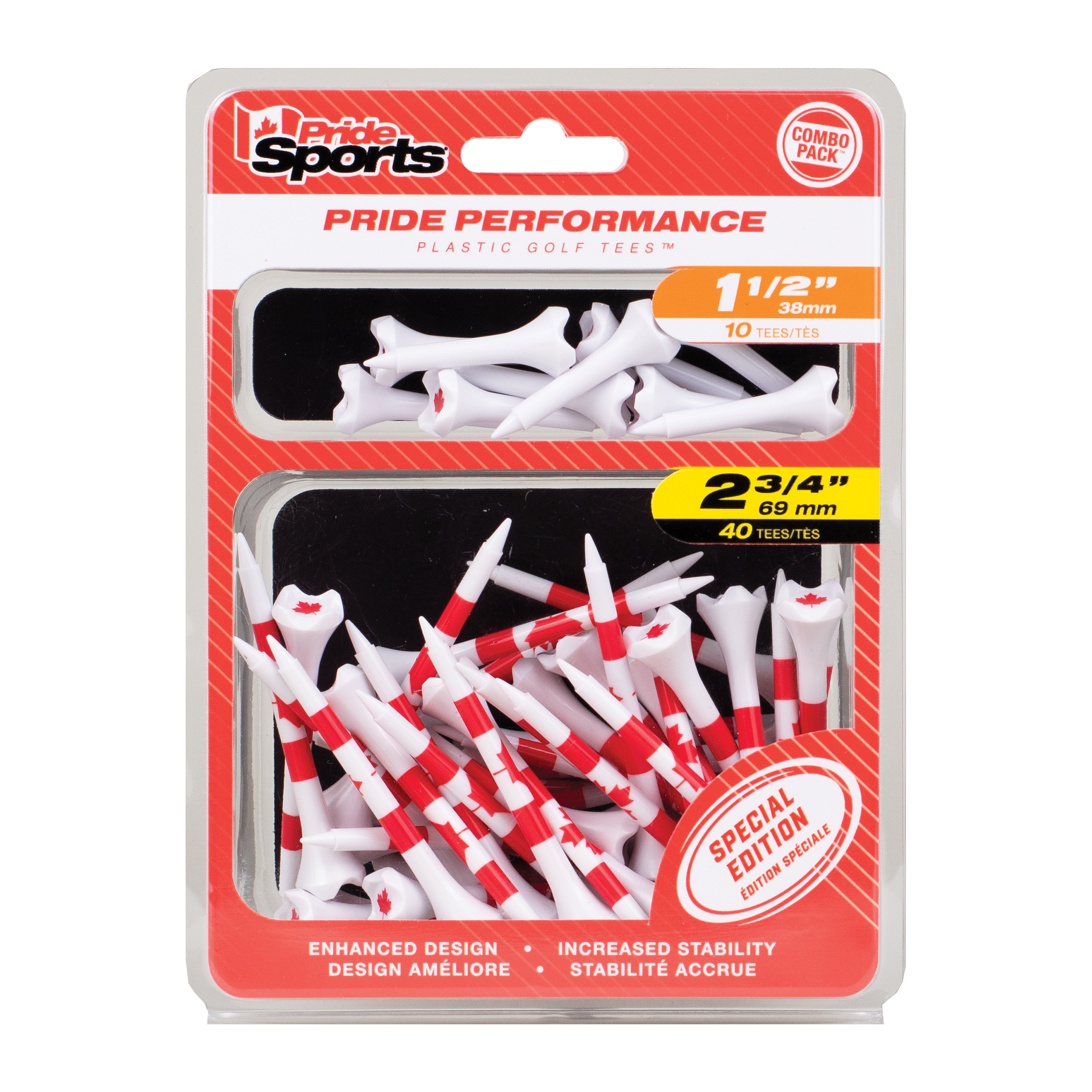 Evolution Combo Pack (40 Count 2 3/4 Inch) & (10 Count 1 1/2 Inch) Tees - Canadian Flag