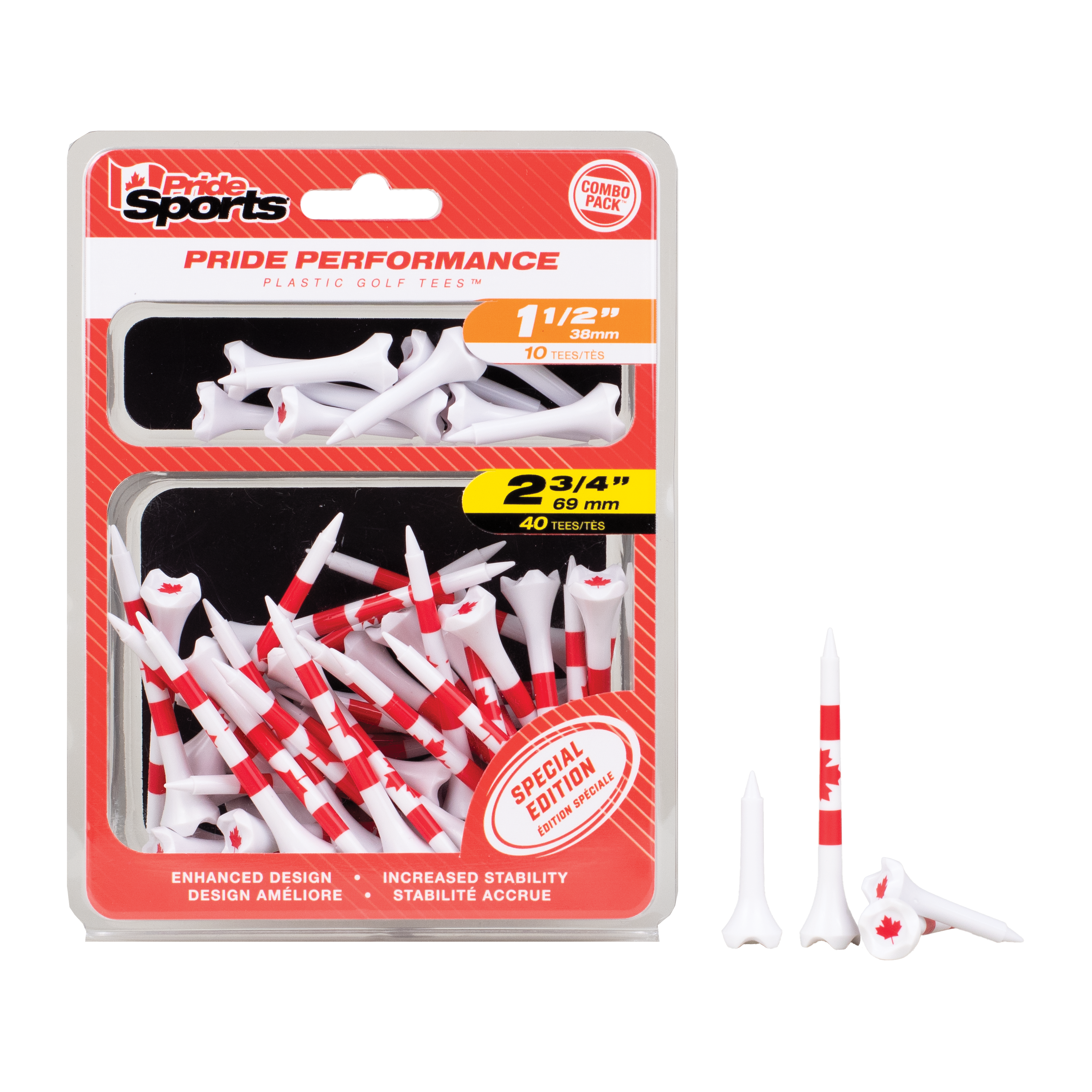 Evolution Combo Pack (40 Count 2 3/4 Inch) & (10 Count 1 1/2 Inch) Tees - Canadian Flag