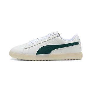 Chaussure de golf sans crampons en su&egrave;de pour hommes - Blanc/Vert PUMA