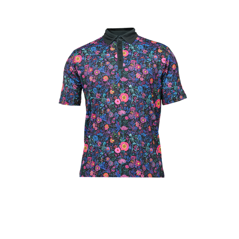 Men's Dancing Floral Skulls Short Sleeve Polo