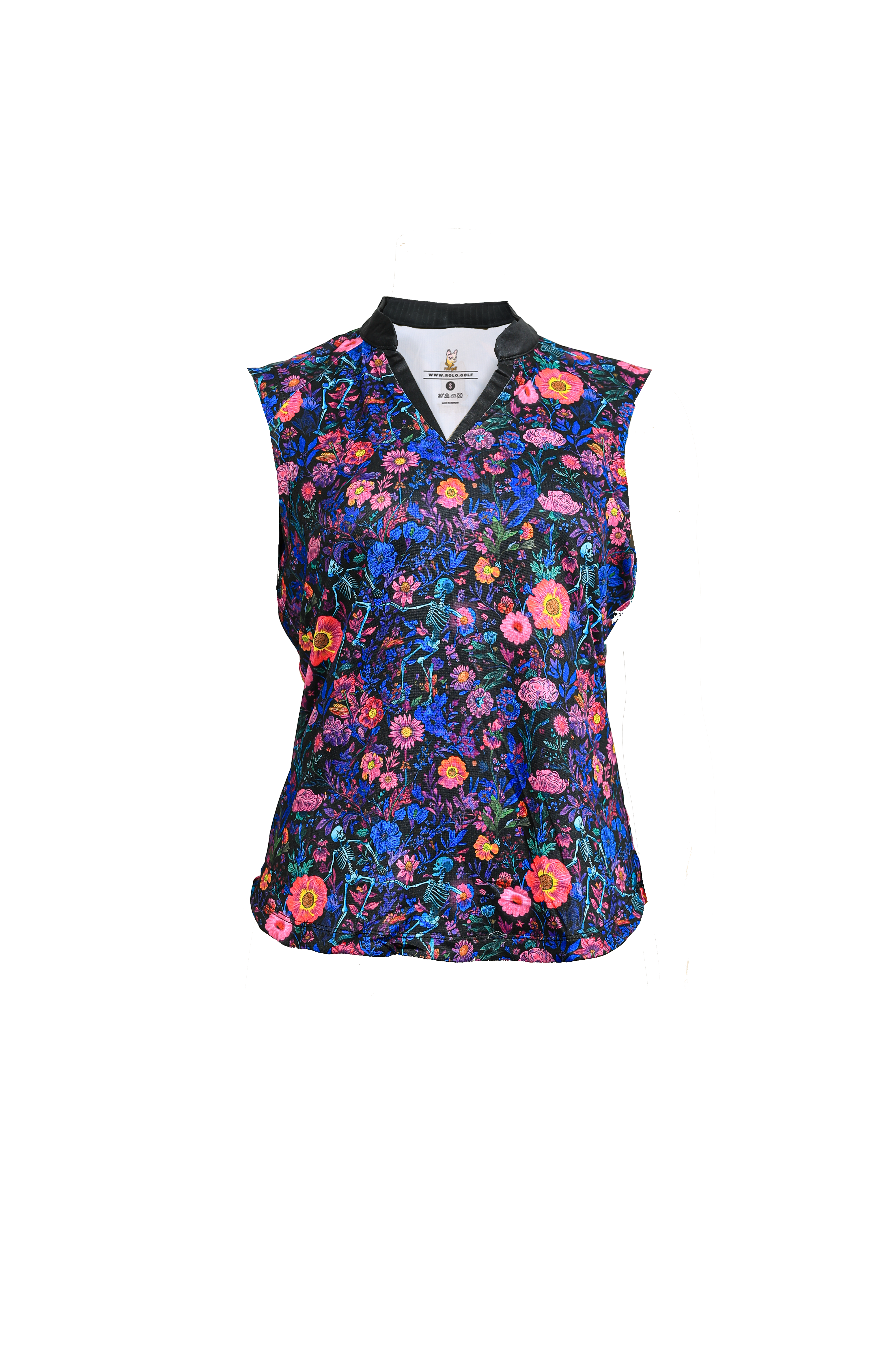 Women's Dancing Floral Skulls Sleeveless Polo