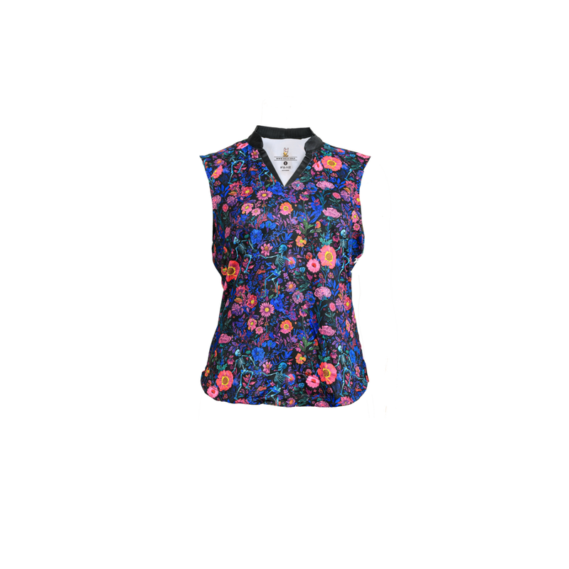 Women's Dancing Floral Skulls Sleeveless Polo