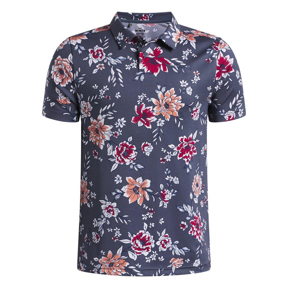 Under Armour | Boy's UA Matchplay Printed Short Sleeve Polo Shirt | in Grey, Size Xl