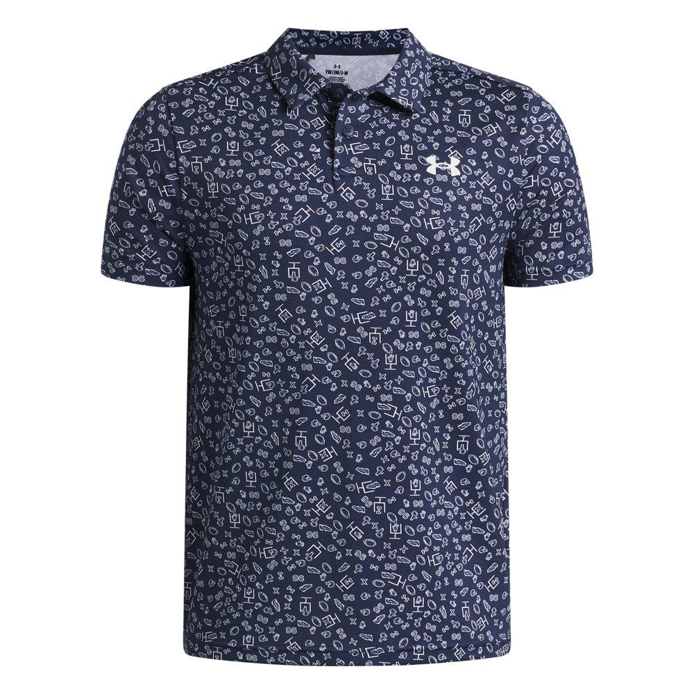 Under Armour | Boy's UA Matchplay Printed Short Sleeve Polo Shirt | in Navy, Size Xl