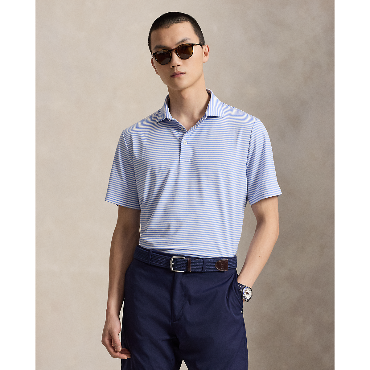 Short-Sleeve Lightweight Airflow Jersey Stripe Polo