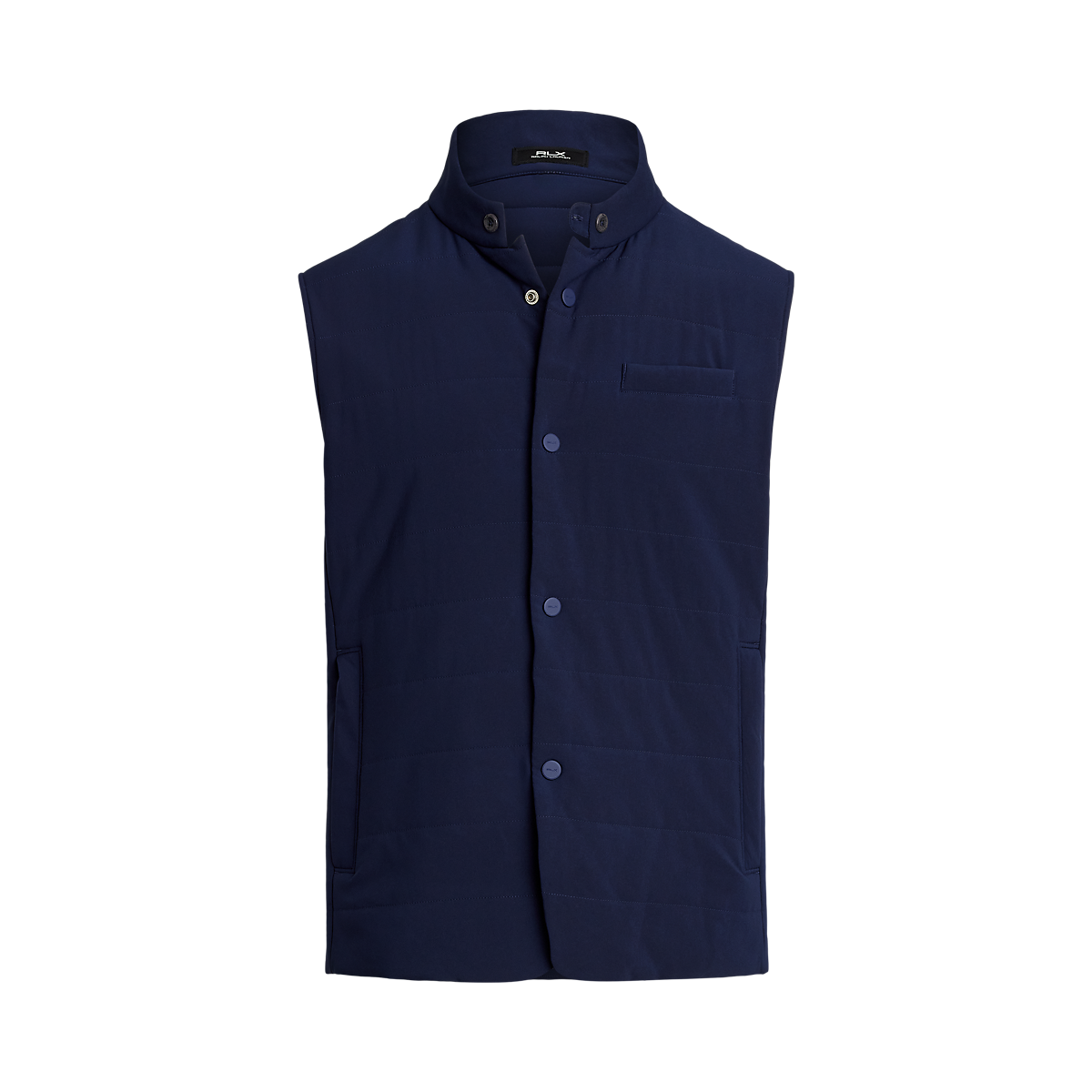Sleeveless Tech Stretch Snap Button Mock Neck Vest