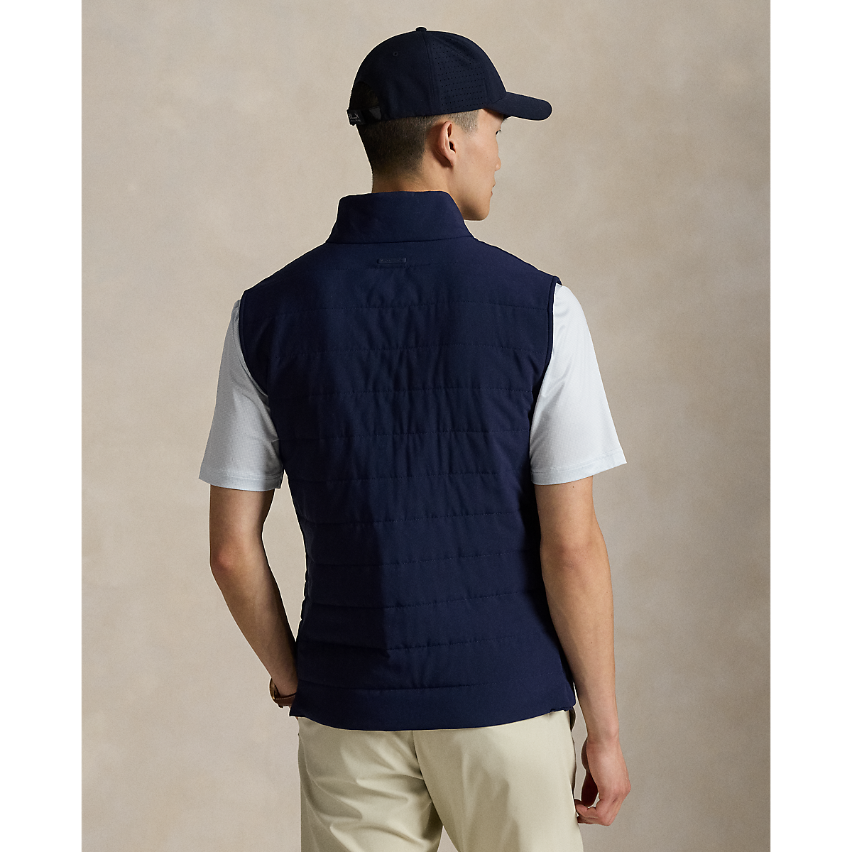Sleeveless Tech Stretch Snap Button Mock Neck Vest