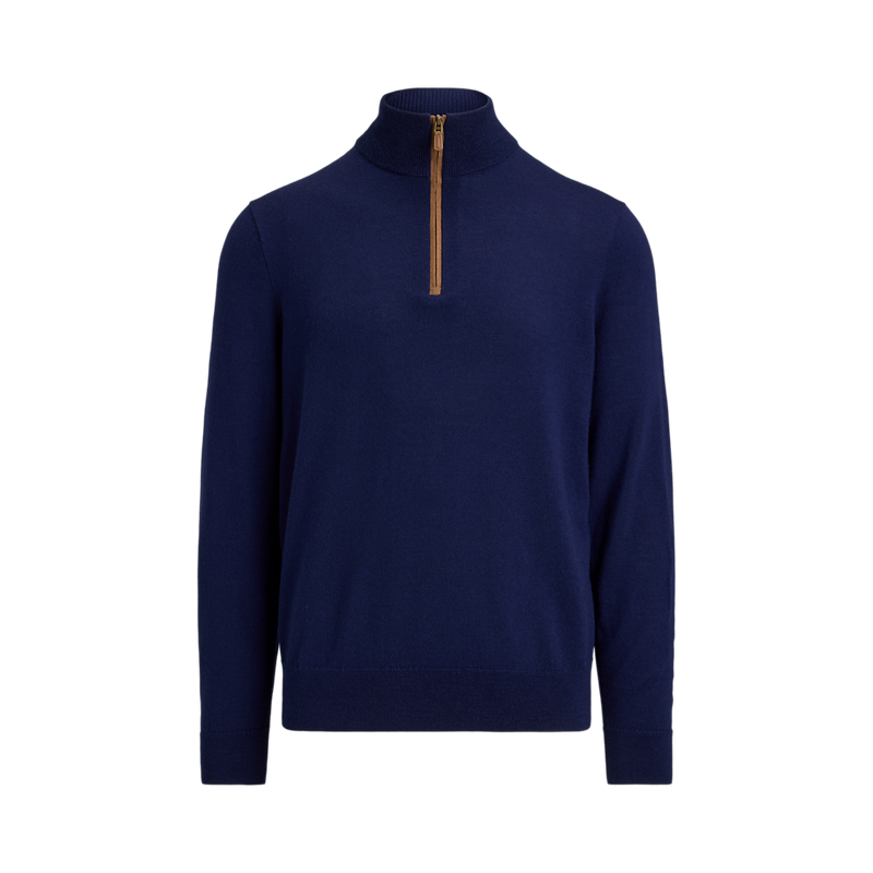 Men's Long-Sleeve Merino Wool Mock Neck 1/4 Zip Pullover Sweater
