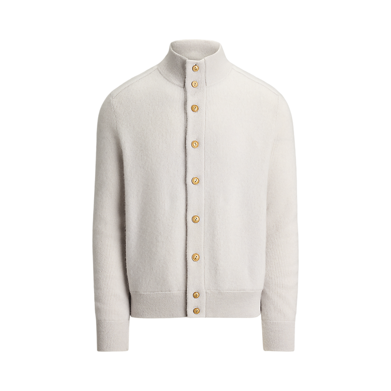 Men's Long-Sleeve Washable Cashmere Mock Neck Cardigan Sweater