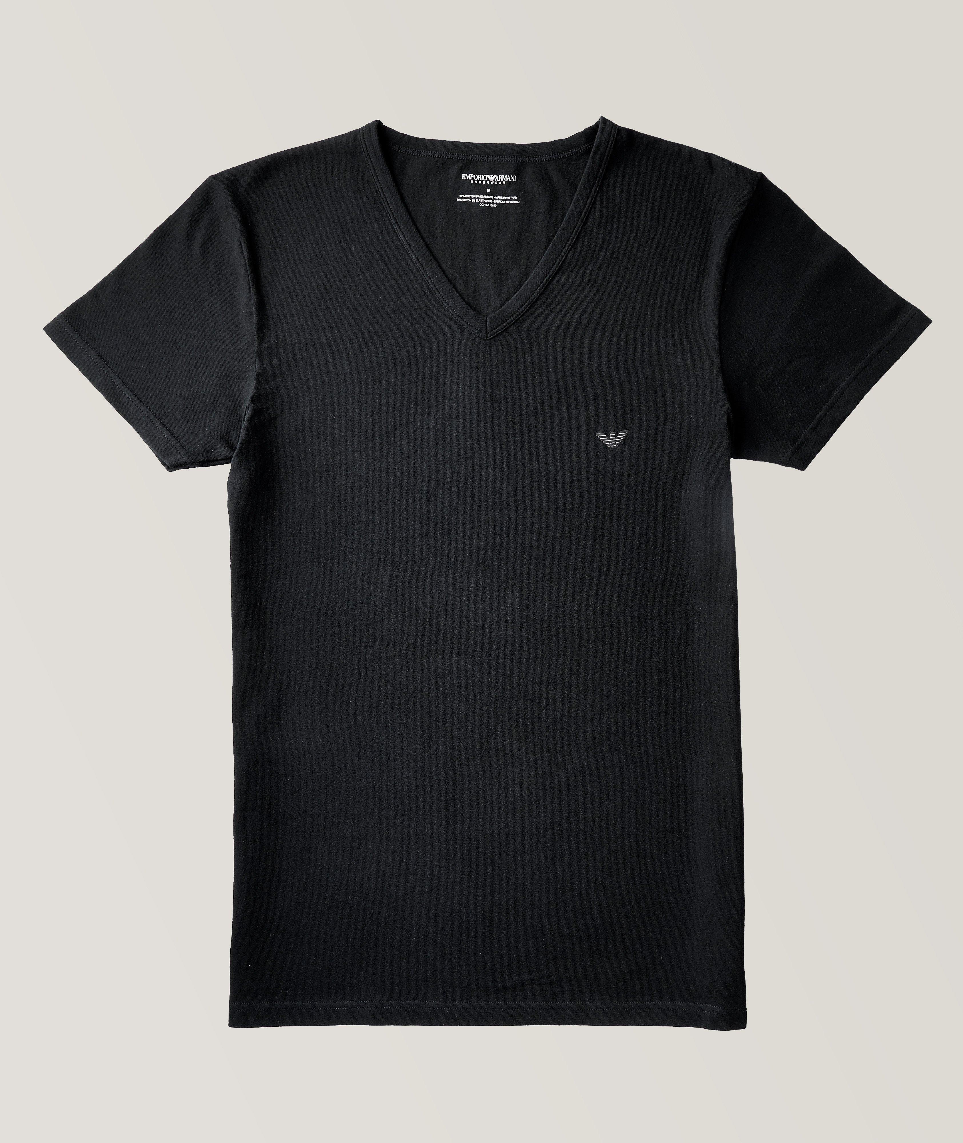 Emporio Armani T-Shirt En Coton Extensible À Encolure En V En Noir , Taille Homme Grand