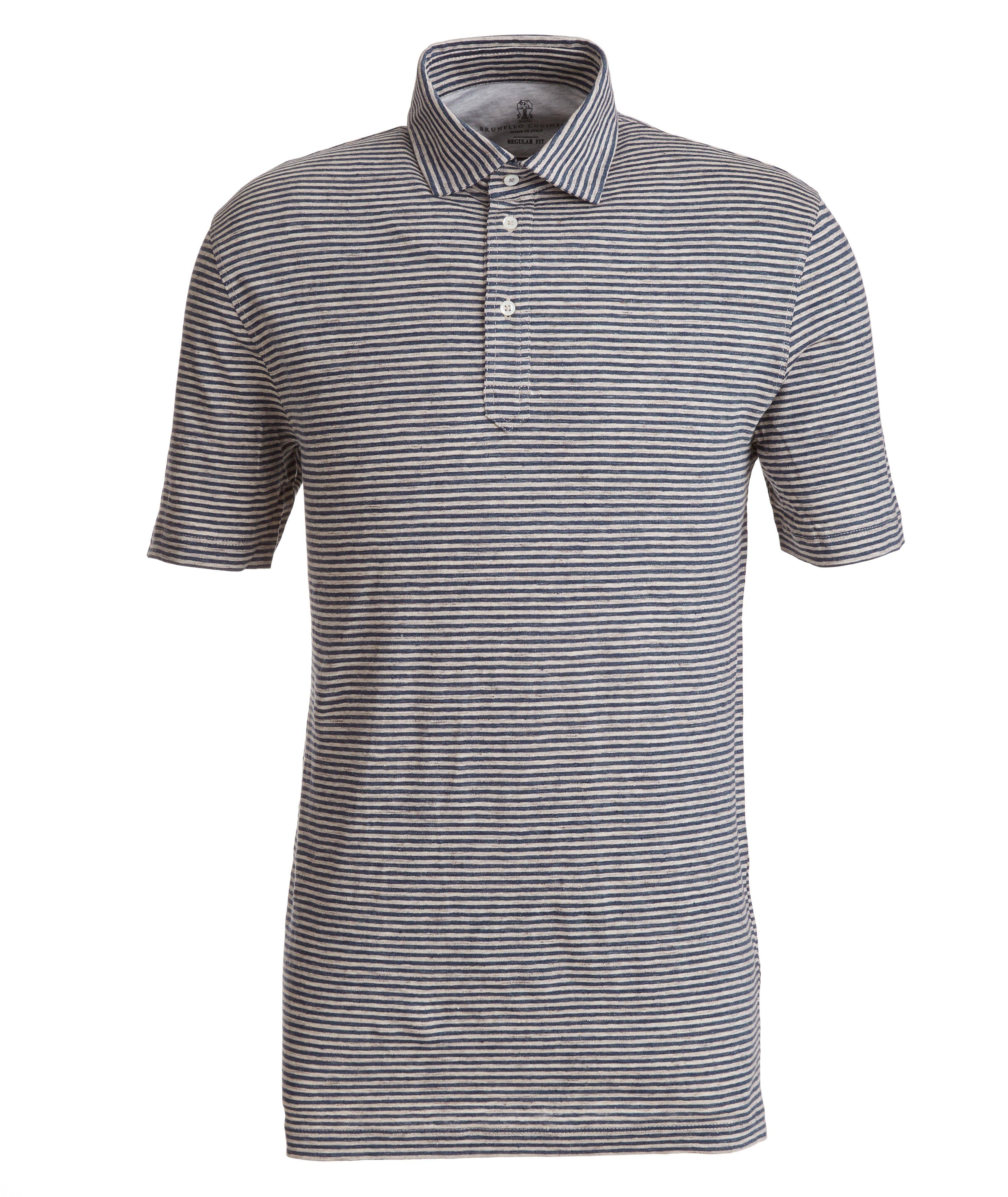 Brunello Cucinelli Striped Stretch-Linen Polo