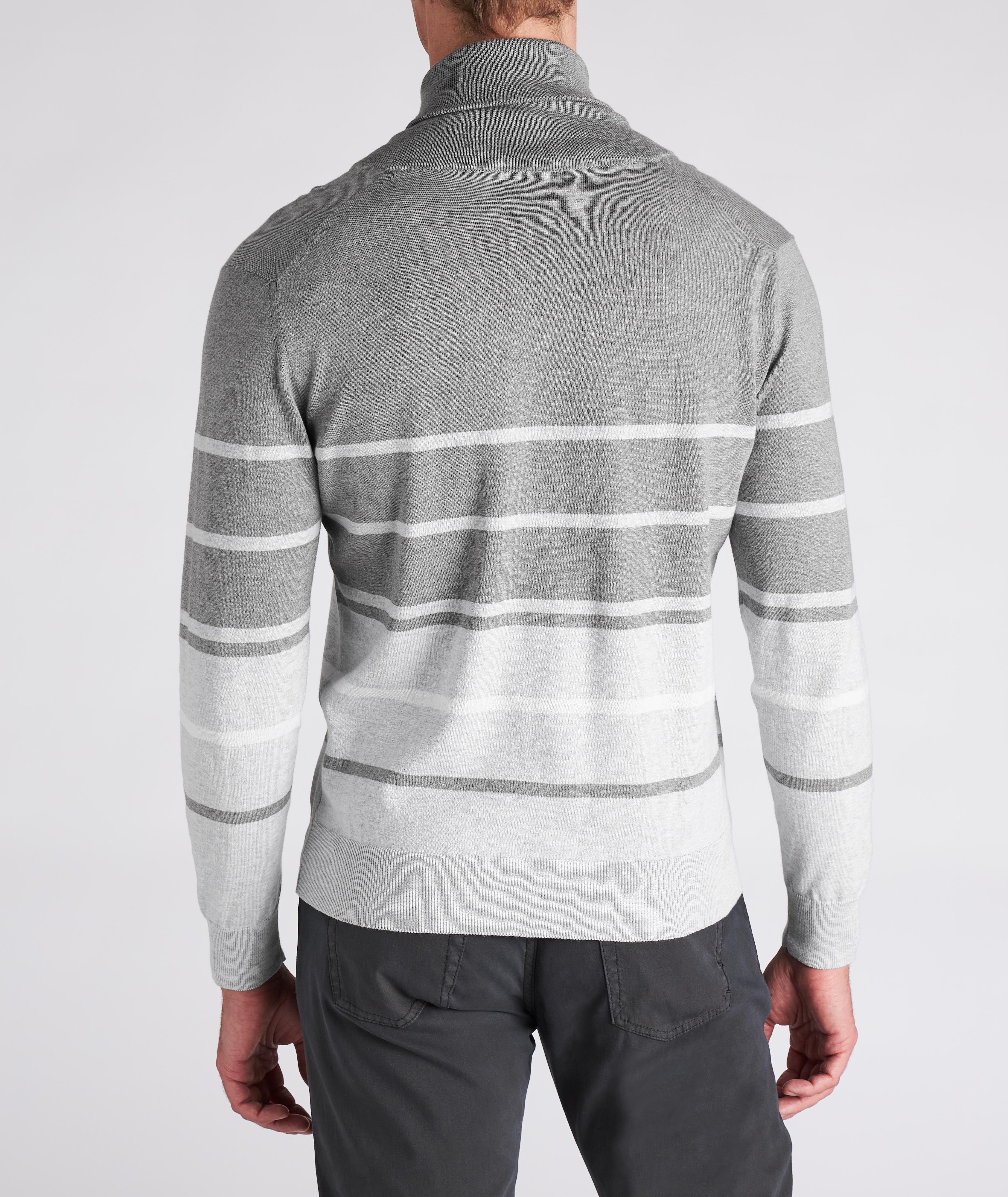 Striped Cotton Shawl Neck Sweater image 2
