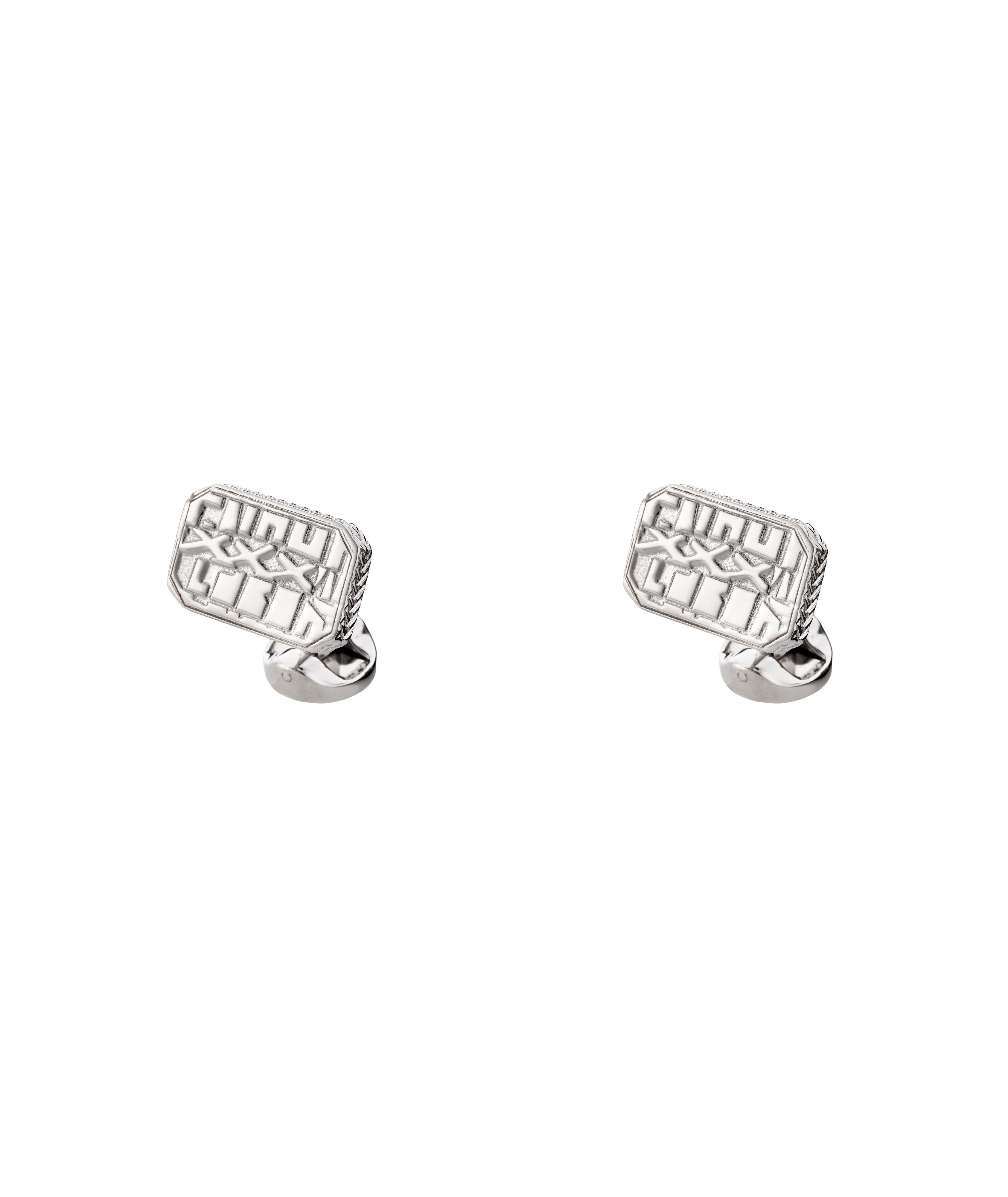 East Meets West Rhodium Metal Rectangle Cufflinks image 0