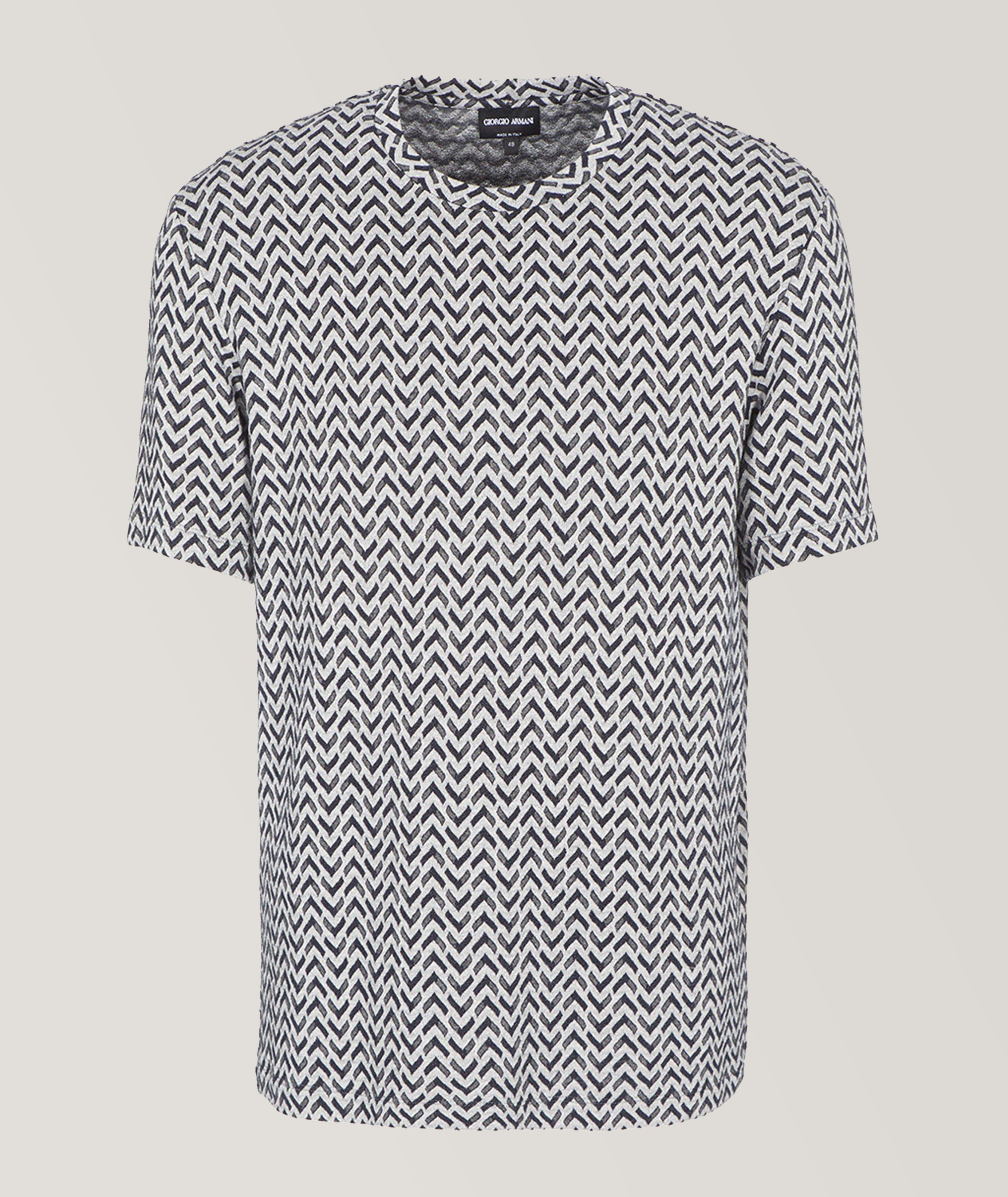 Giorgio Armani T-Shirt À Tissage Jacquard À Motif De Chevrons En Gris , Taille Homme 54