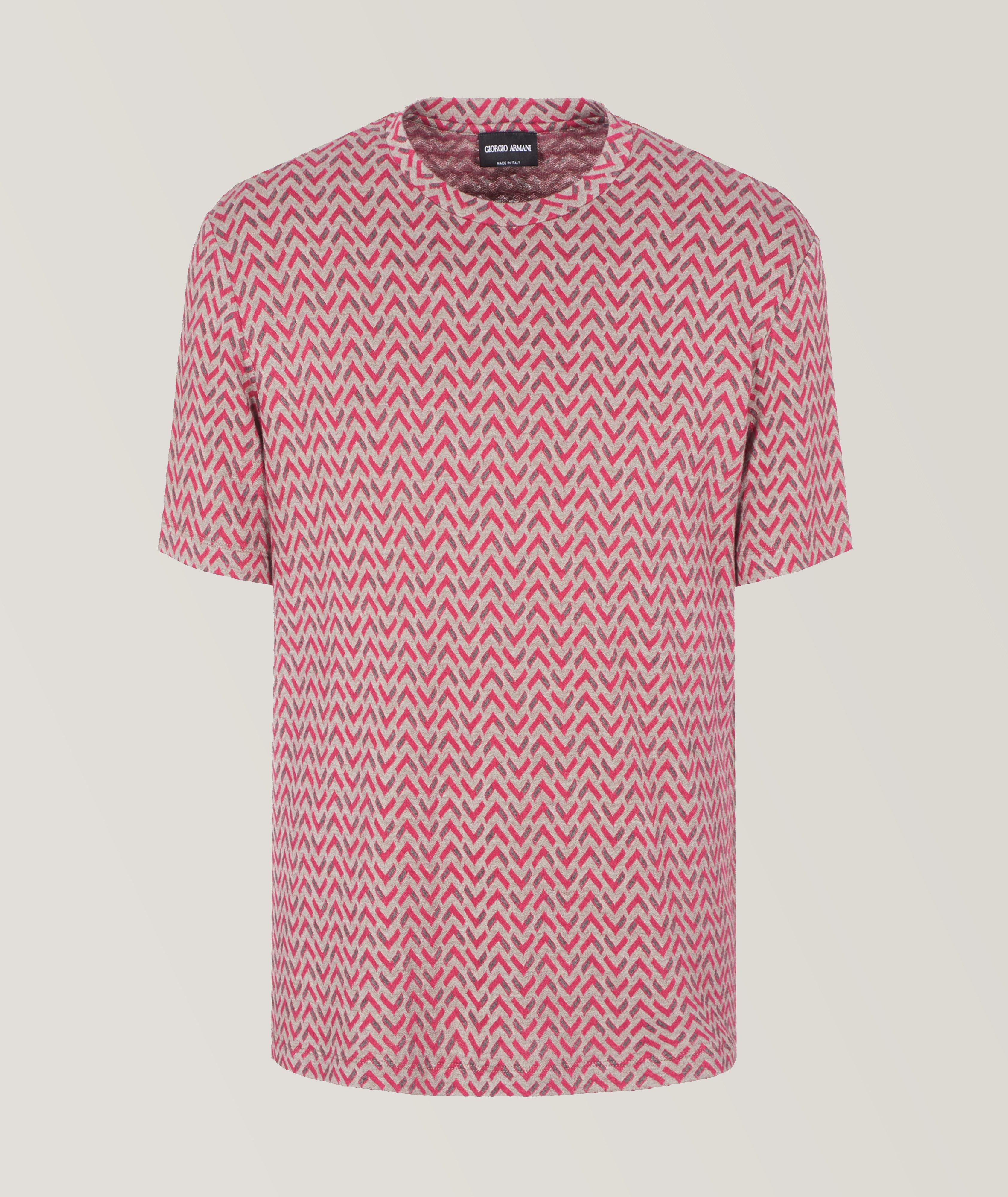 Giorgio Armani T-Shirt À Tissage Jacquard À Motif De Chevrons En Rouge , Taille Homme 52