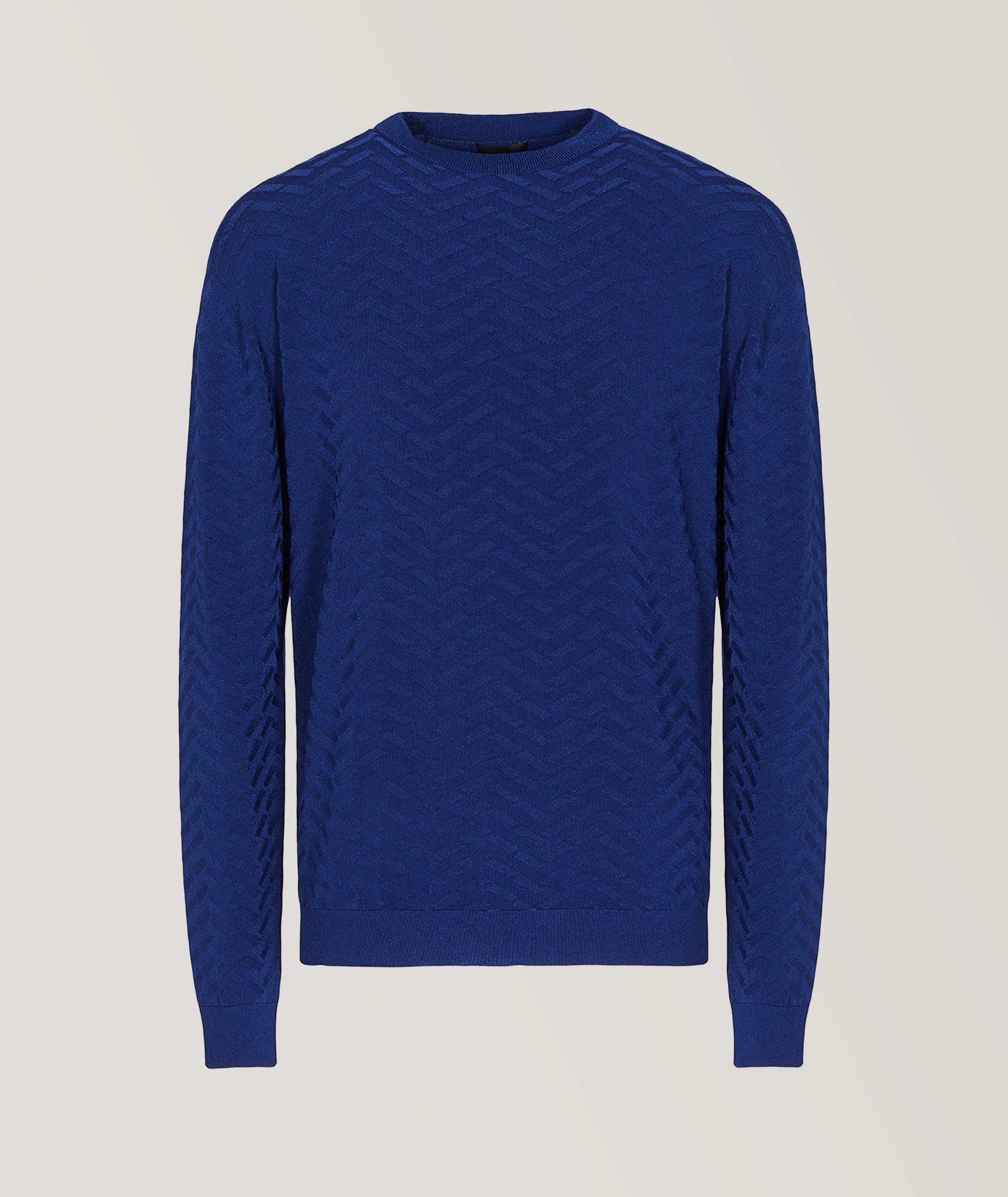 Giorgio Armani Pull À Motif De Chevrons Et À Encolure Ronde En Bleu , Taille Homme 58