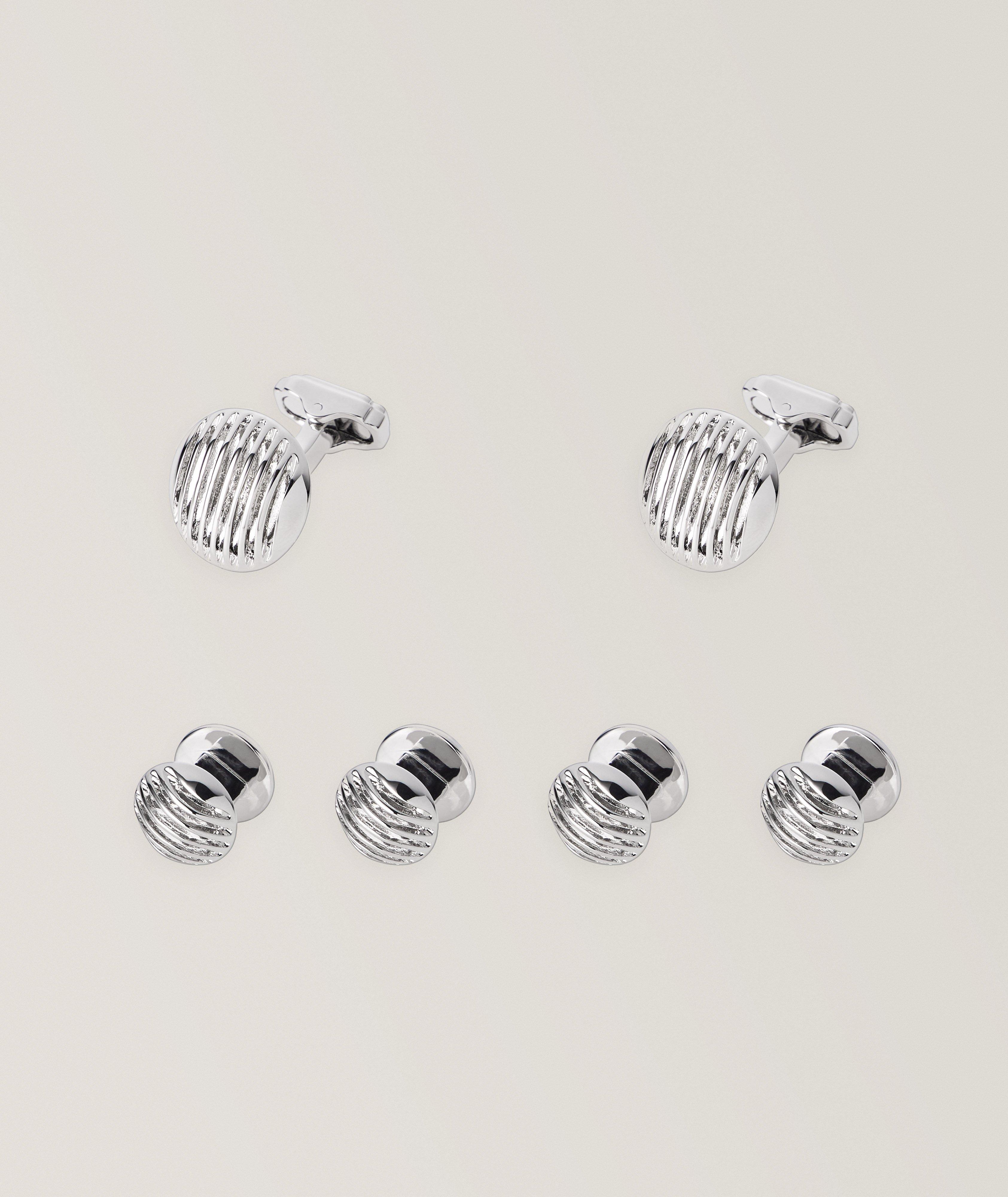 Three-Piece Round Rhodium Classic Curve Stud Set image 0