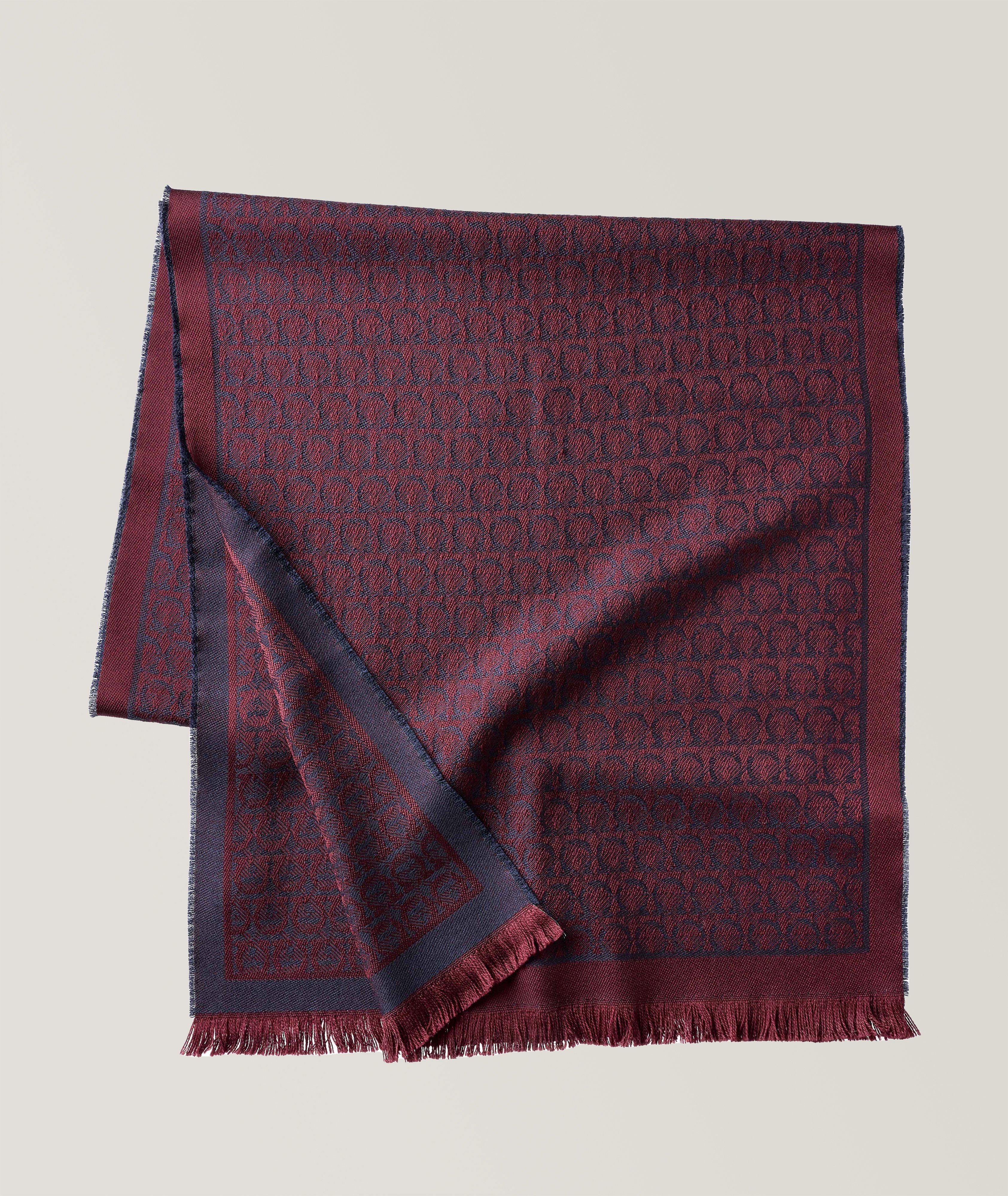 Fringed Gancio Logo Embroidered Wool Scarf image 0