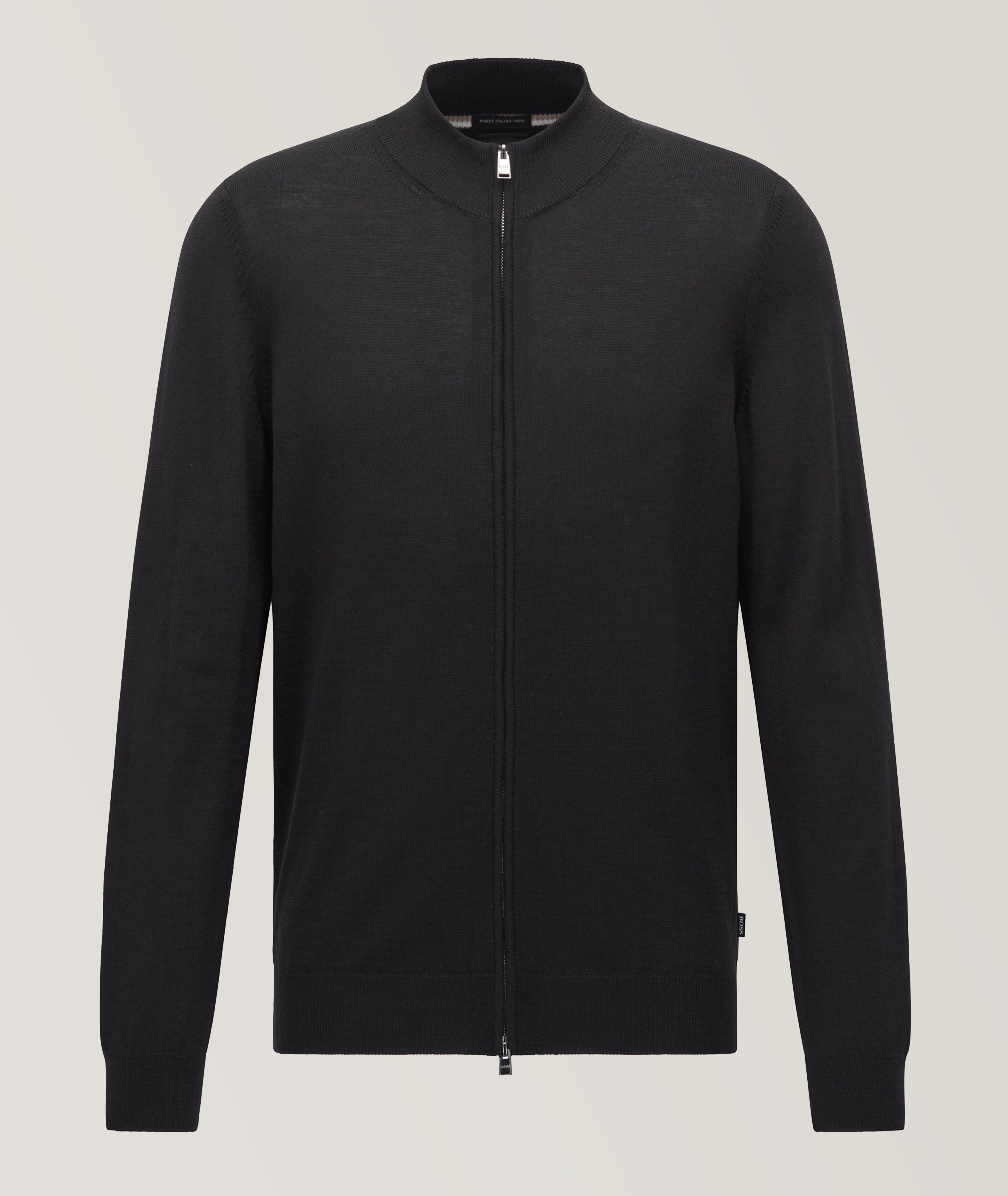 BOSS Pull En Laine Vierge À Glissière En Noir , Taille Homme TTTG