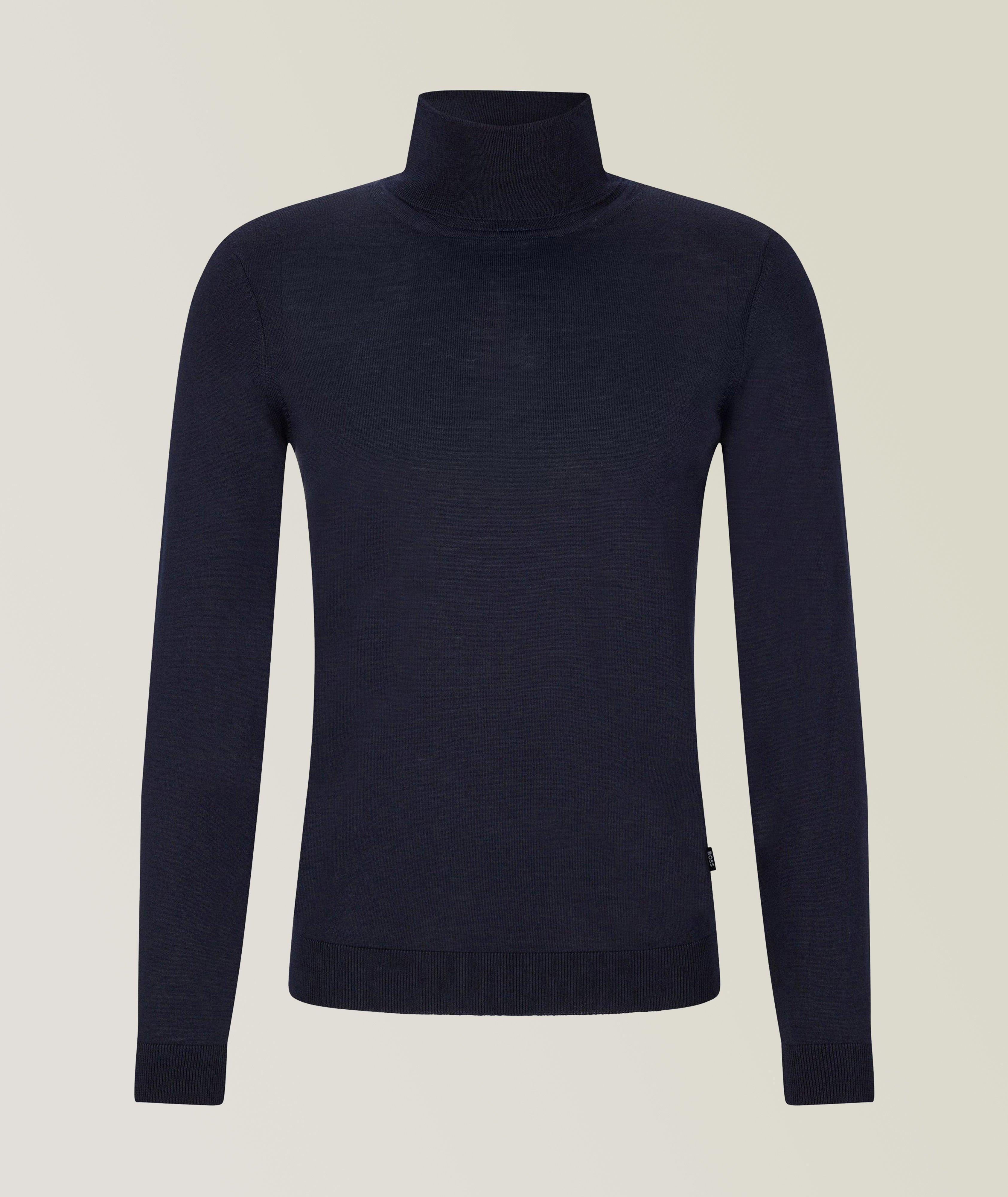 BOSS Pull En Laine Vierge À Col Roulé De Coupe Amincie En Bleu , Taille Homme Grand