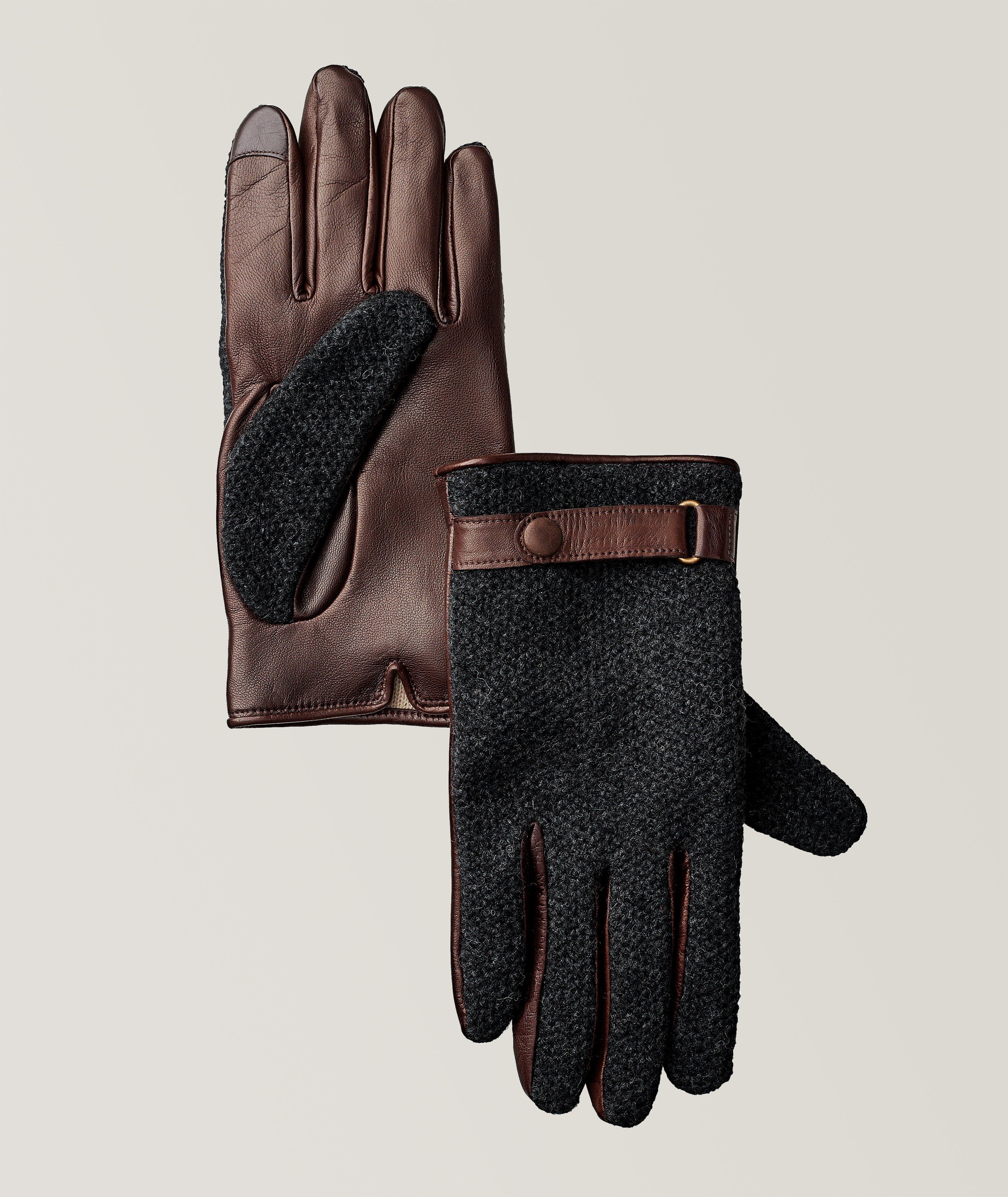 Knit Cashmere Lined Leather Snap Gloves