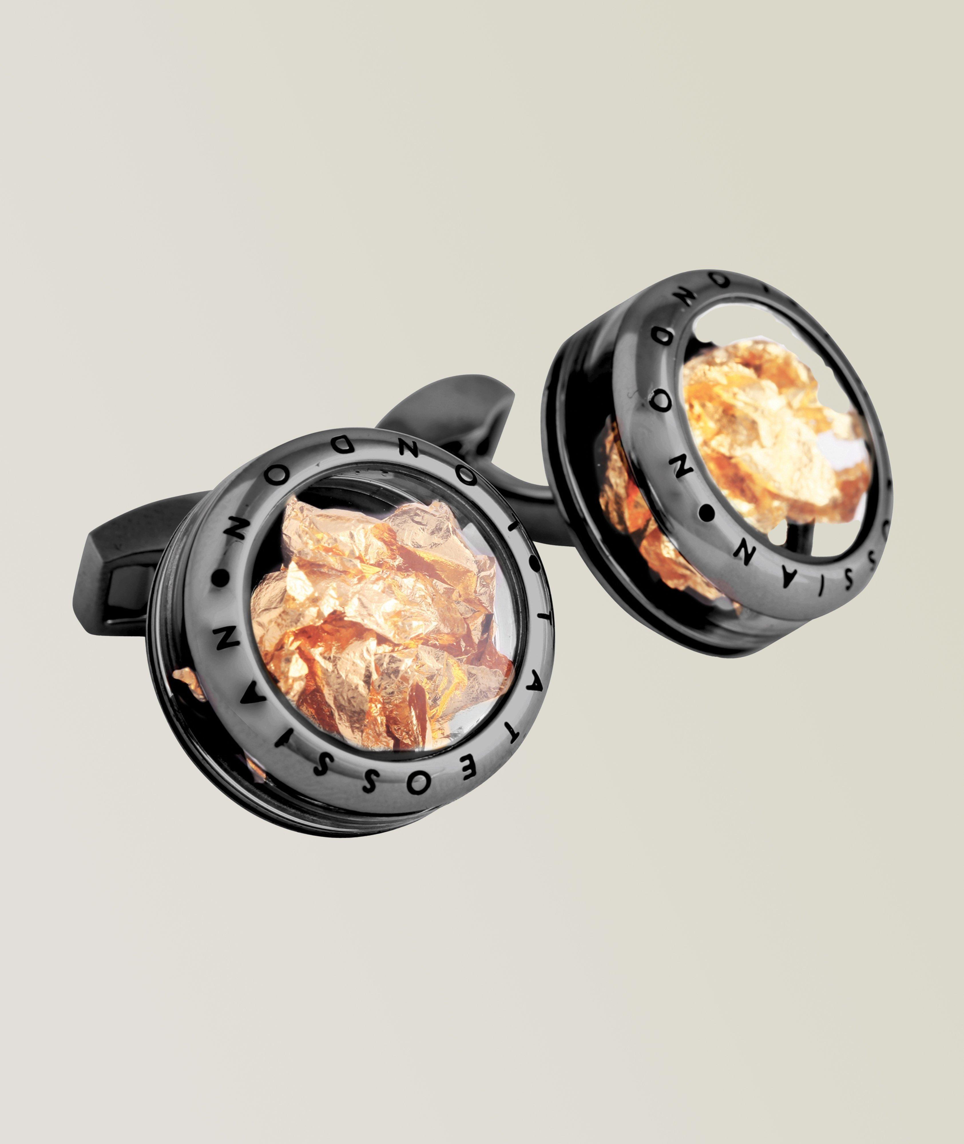 Round Gunmetal Panorama Precious Leaf Cufflinks