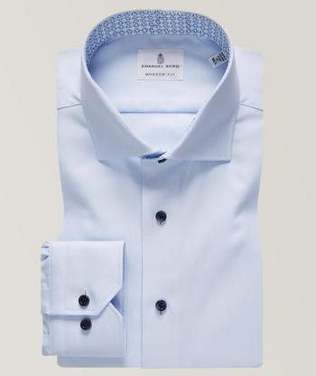 Fine Twill Modern Fit Dress Shirt with Cutaway Collar in Blue Check by  Emanuel Berg - Hansen's Clothing