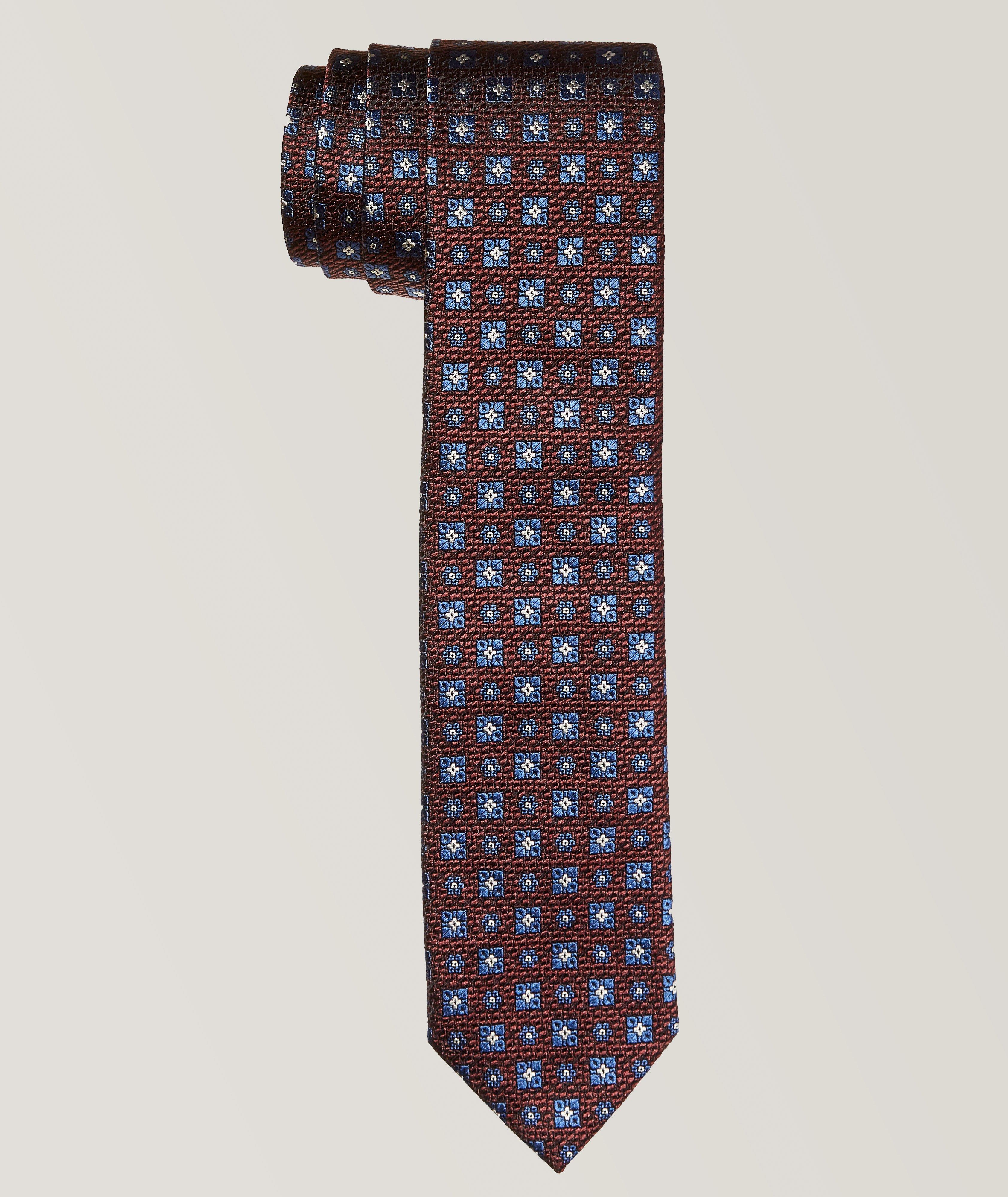 Burgundy Geometric Print Silk Tie