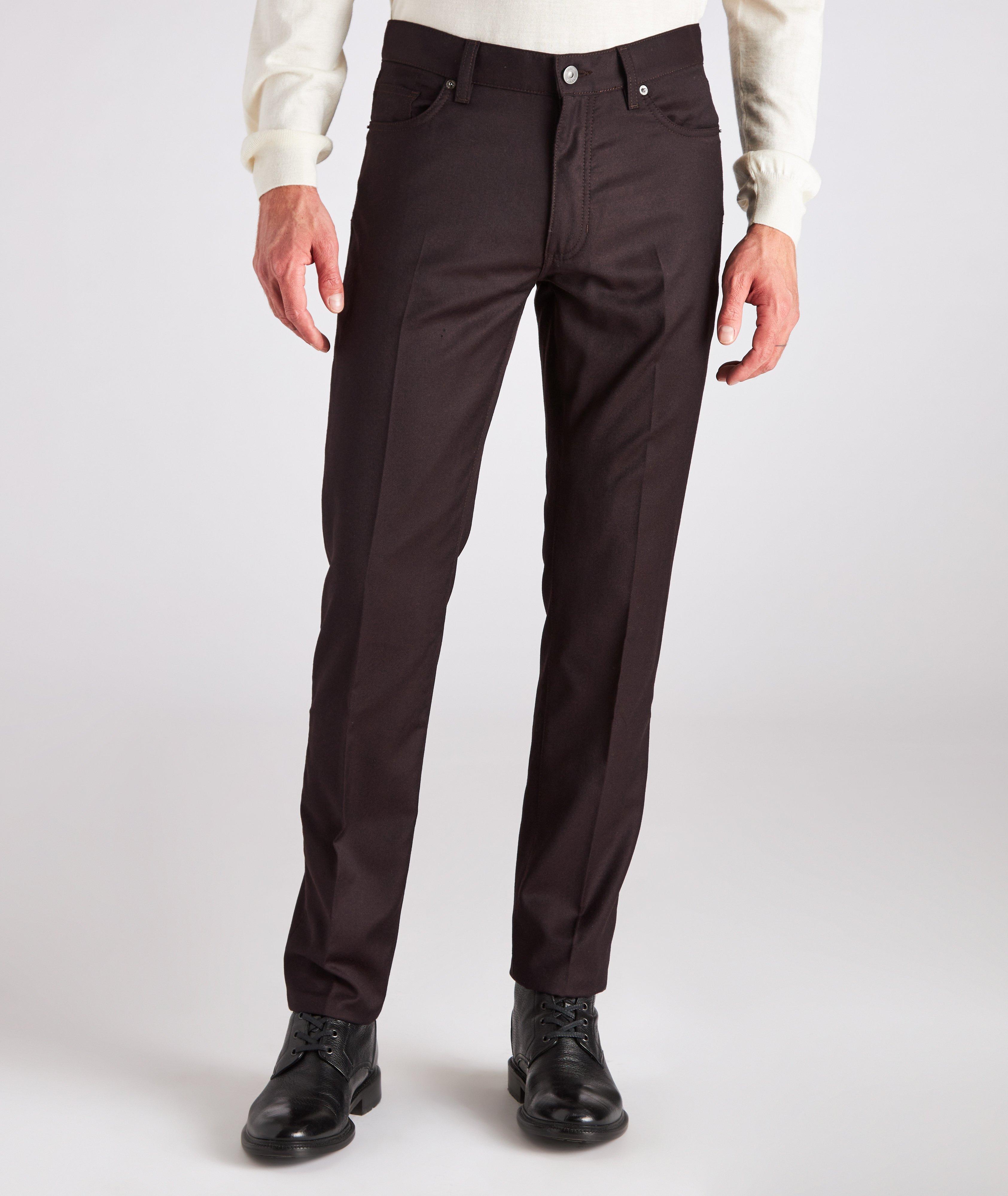 Zegna Wool Flannel Trousers 48 Prince of Wales check wool straight