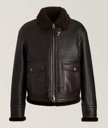 Balmain Ribbed-knit Collar Leather Jacket in Black for Men