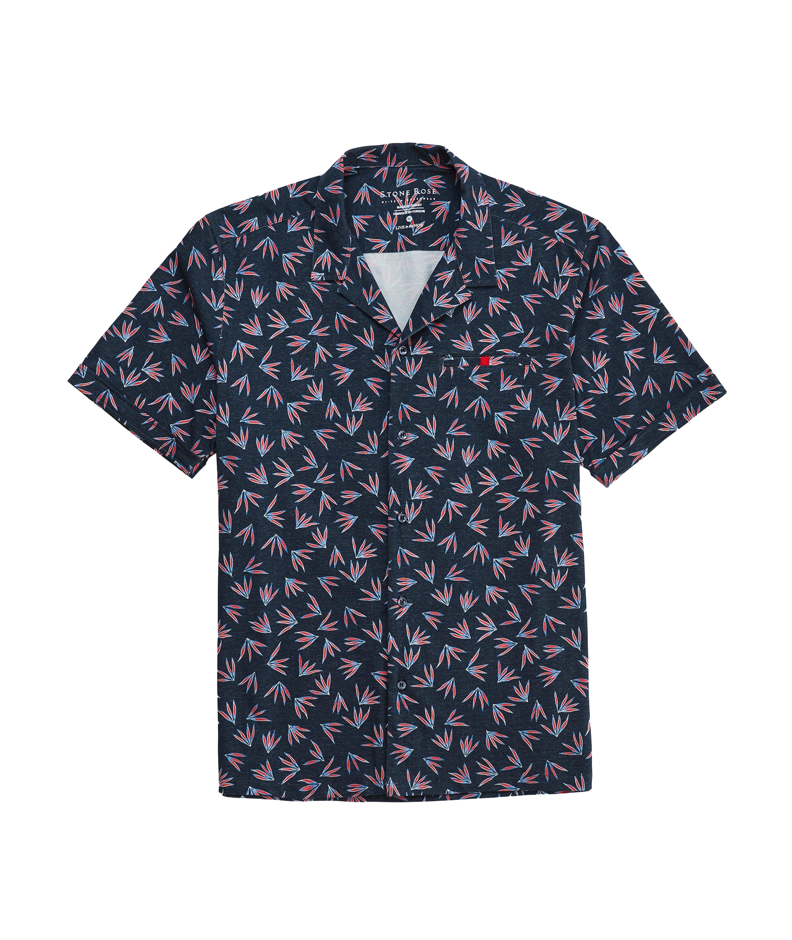 Palm Leaf Printed Stretch-Cotton Sport Shirt image 0