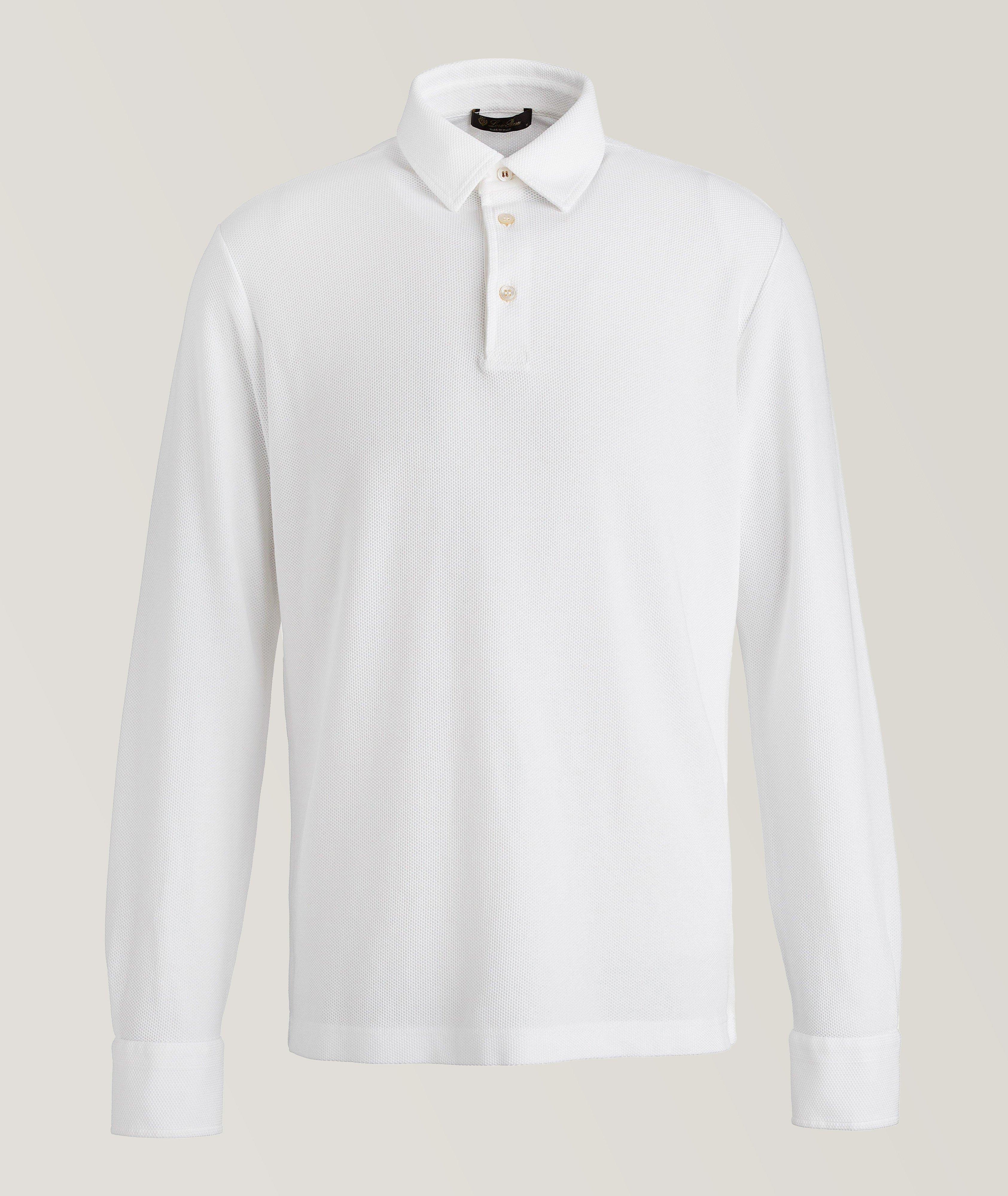 Long-Sleeve Piqué Cotton Polo