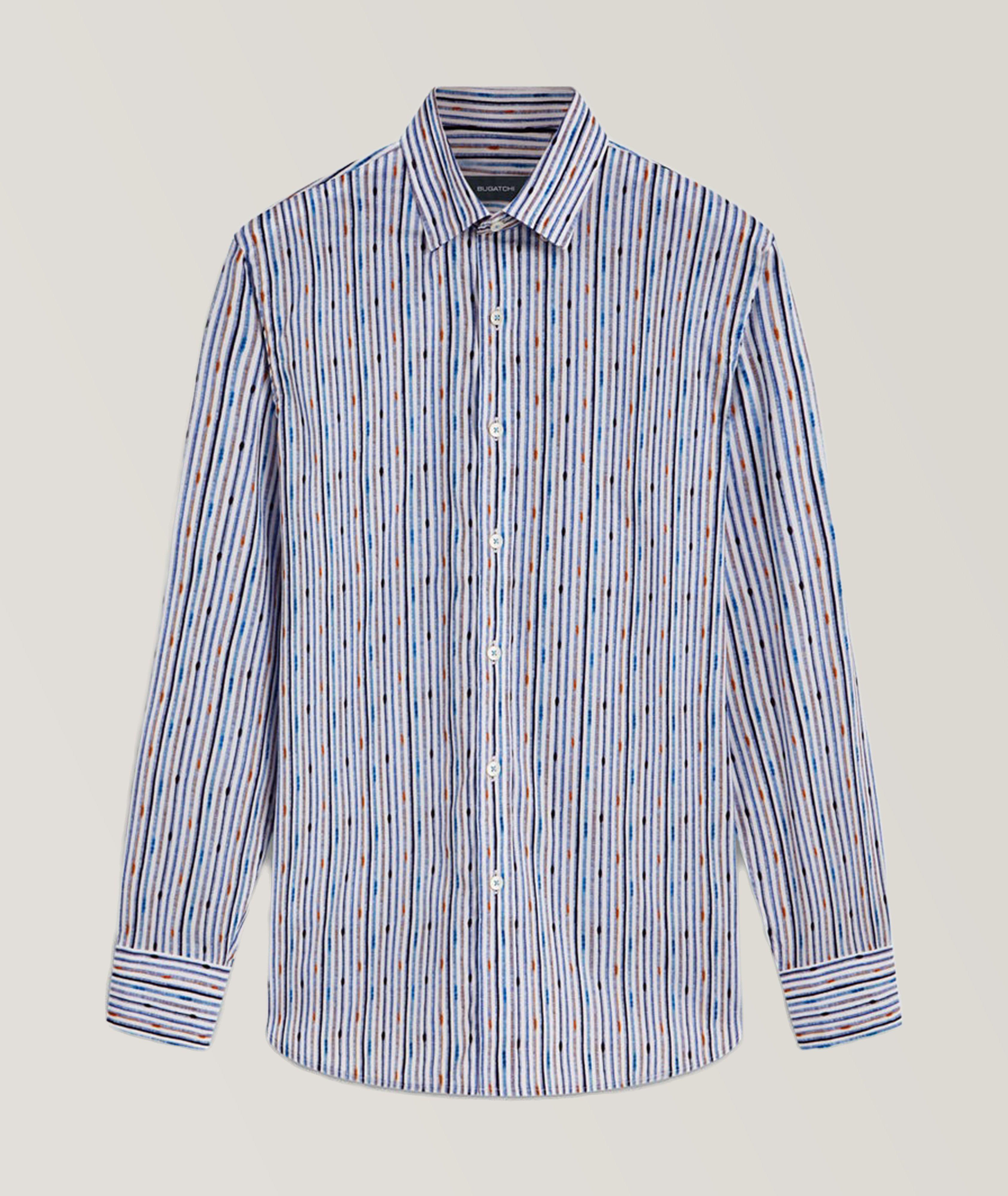 Multi-Width Striped Comfort Stretch-Cotton Sport Shirt