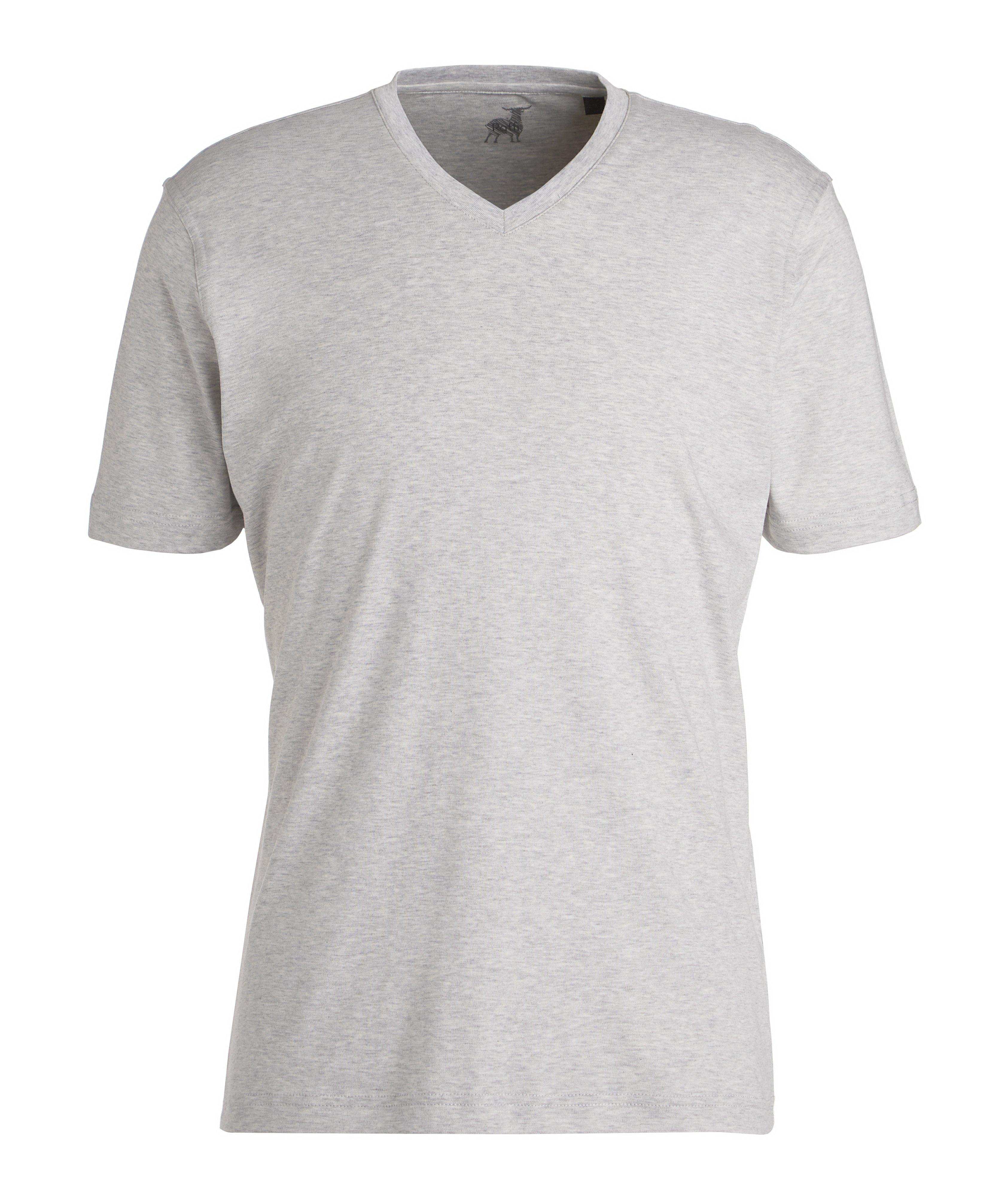 Garment-Washed Aqua Cotton V-Neck T-Shirt image 0