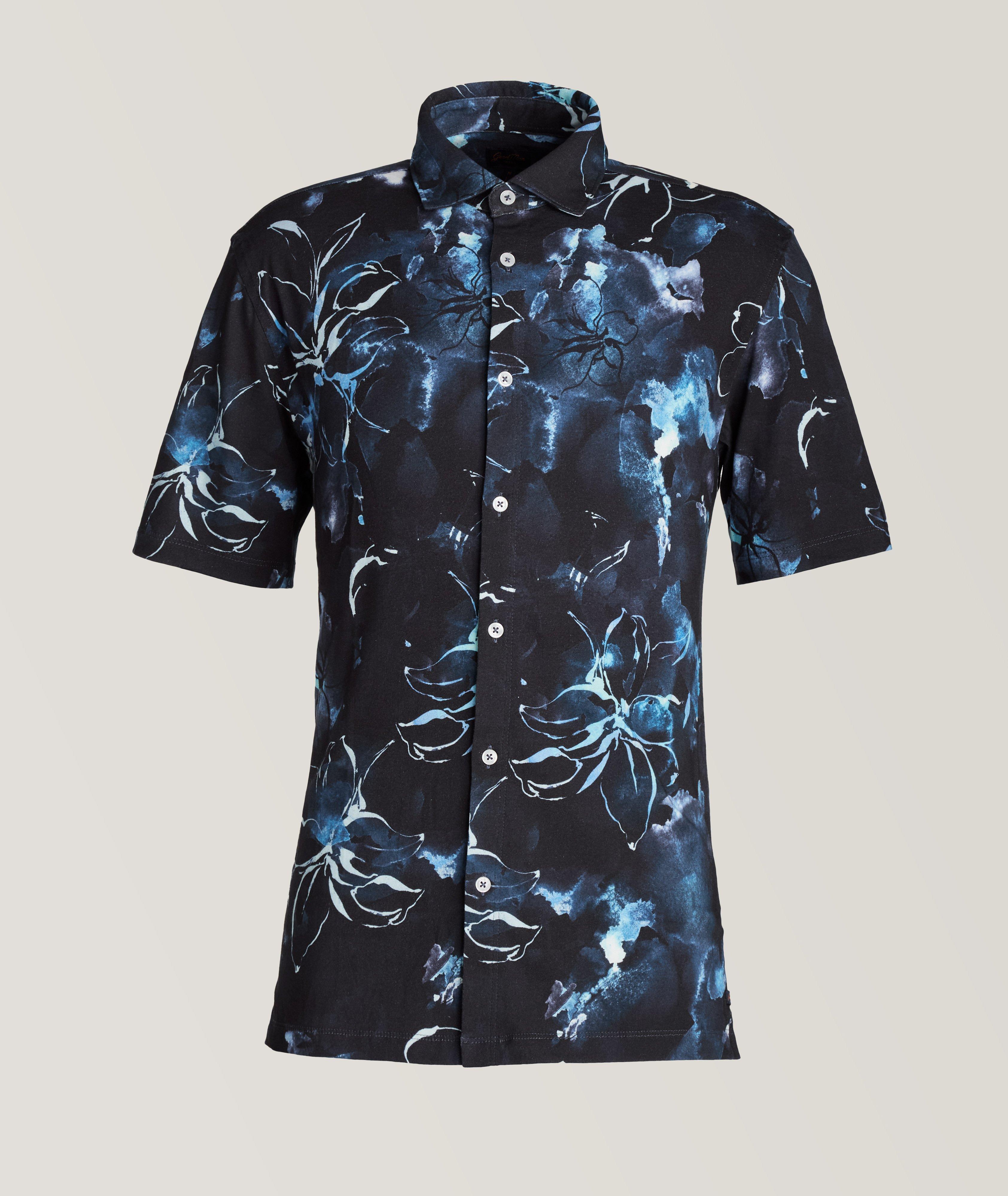 Good Man Brand Stretch-Cotton Moonlight Floral Sport Shirt In Blue , Men's Size Small