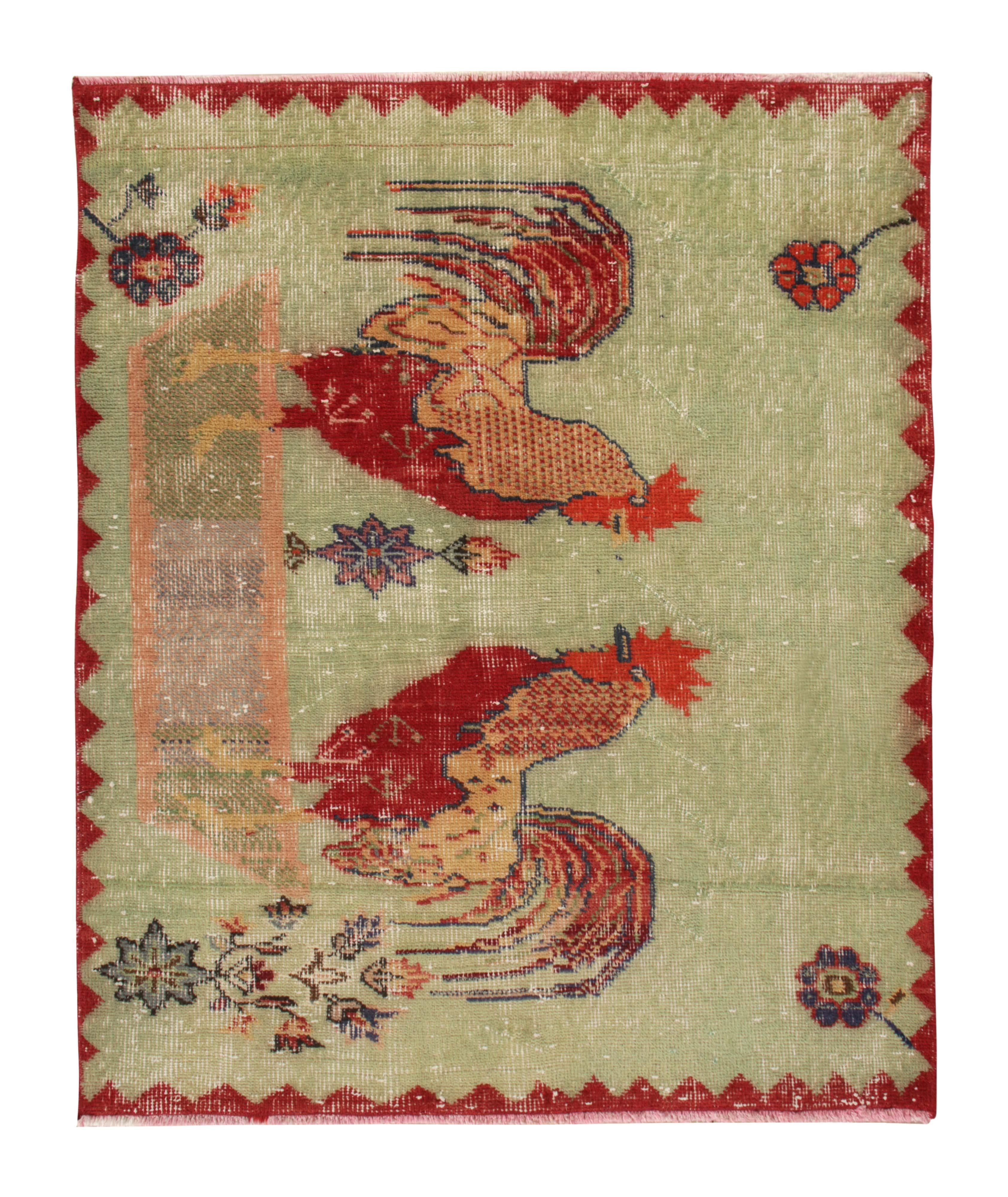 Vintage Zeki Müren Distressed Rug Rooster Pattern