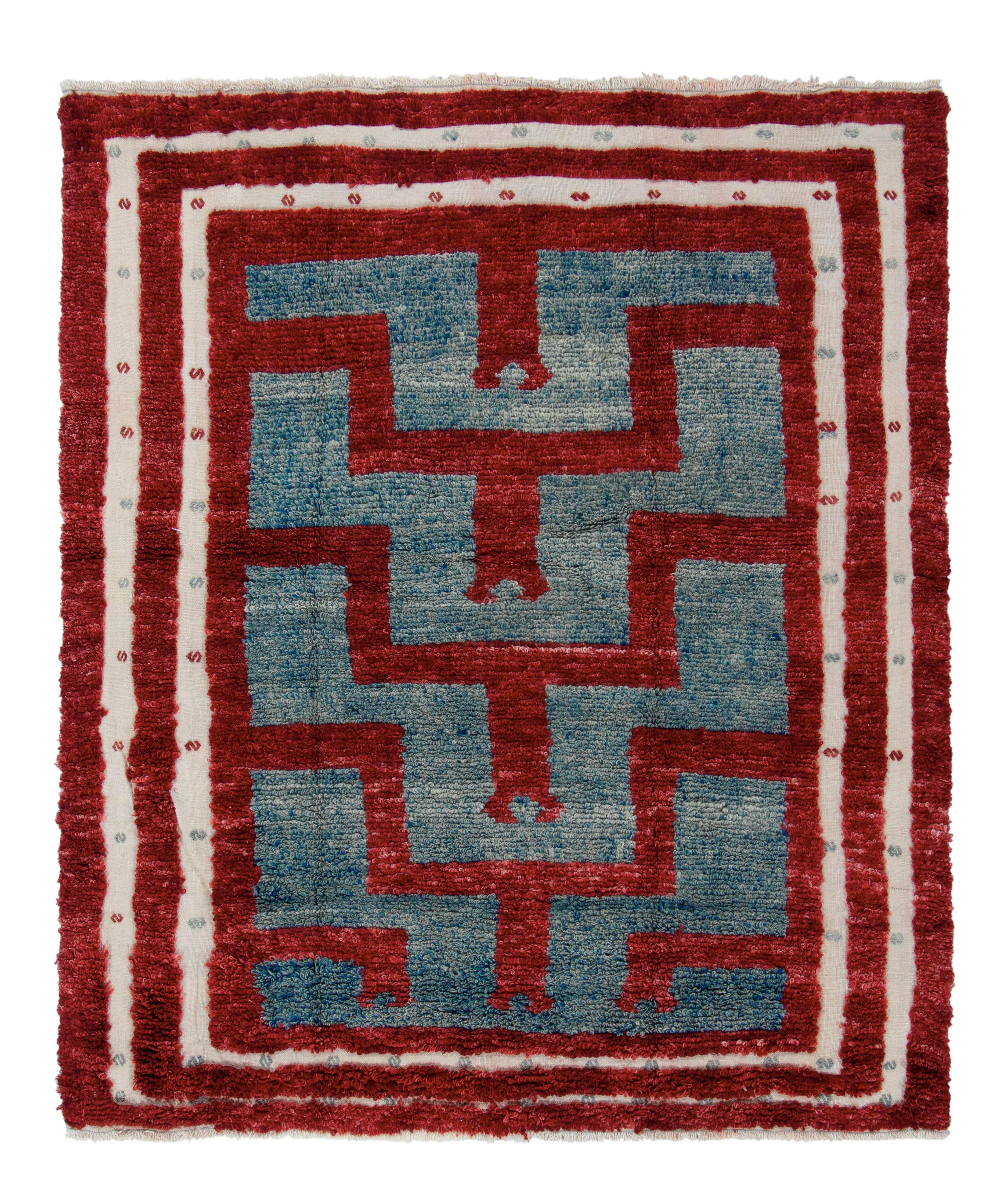 Vintage Tulu High-Low Geometric Pattern Rug