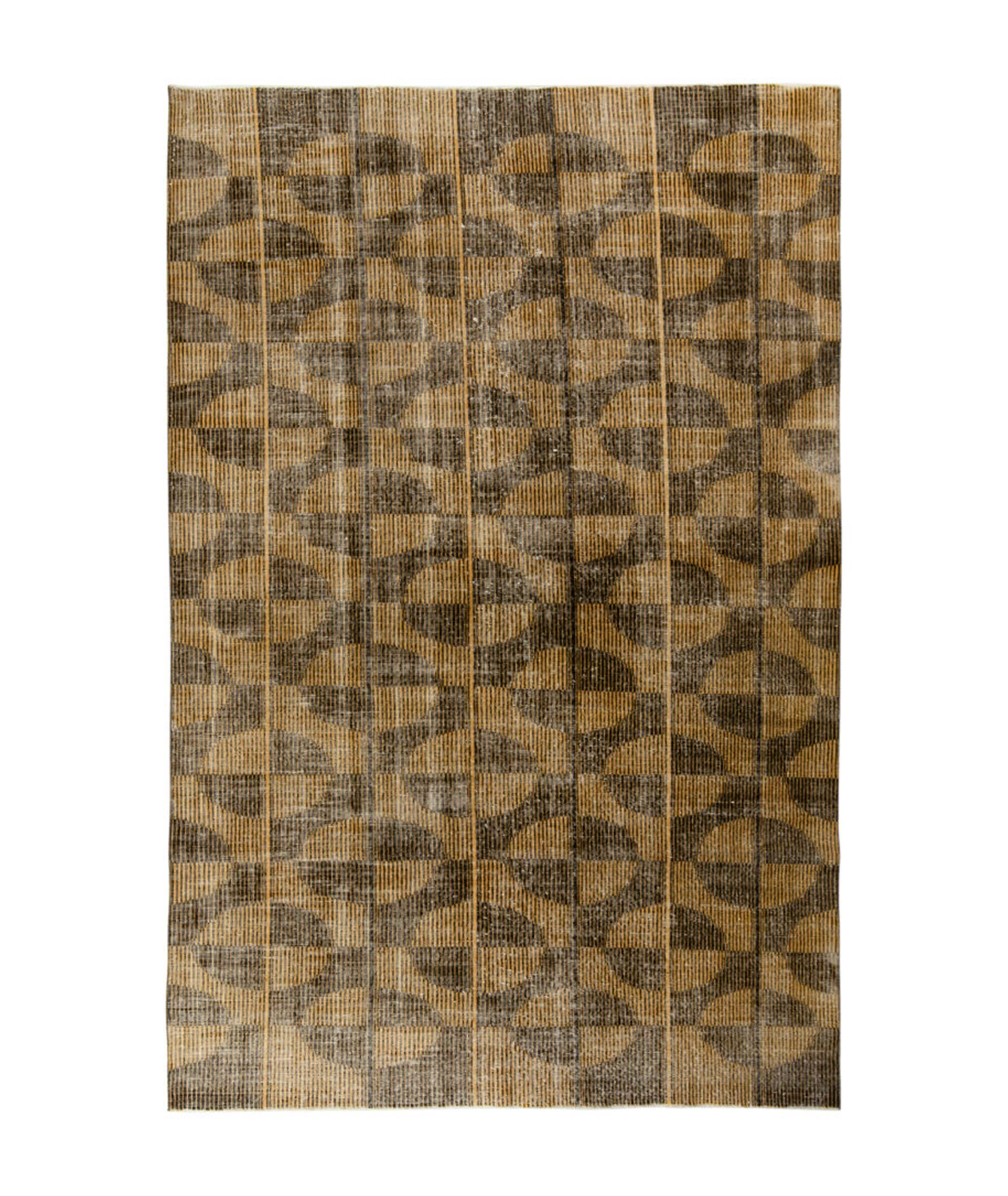 1960s Vintage Distressed Zeki Müren Geometric Pattern Rug