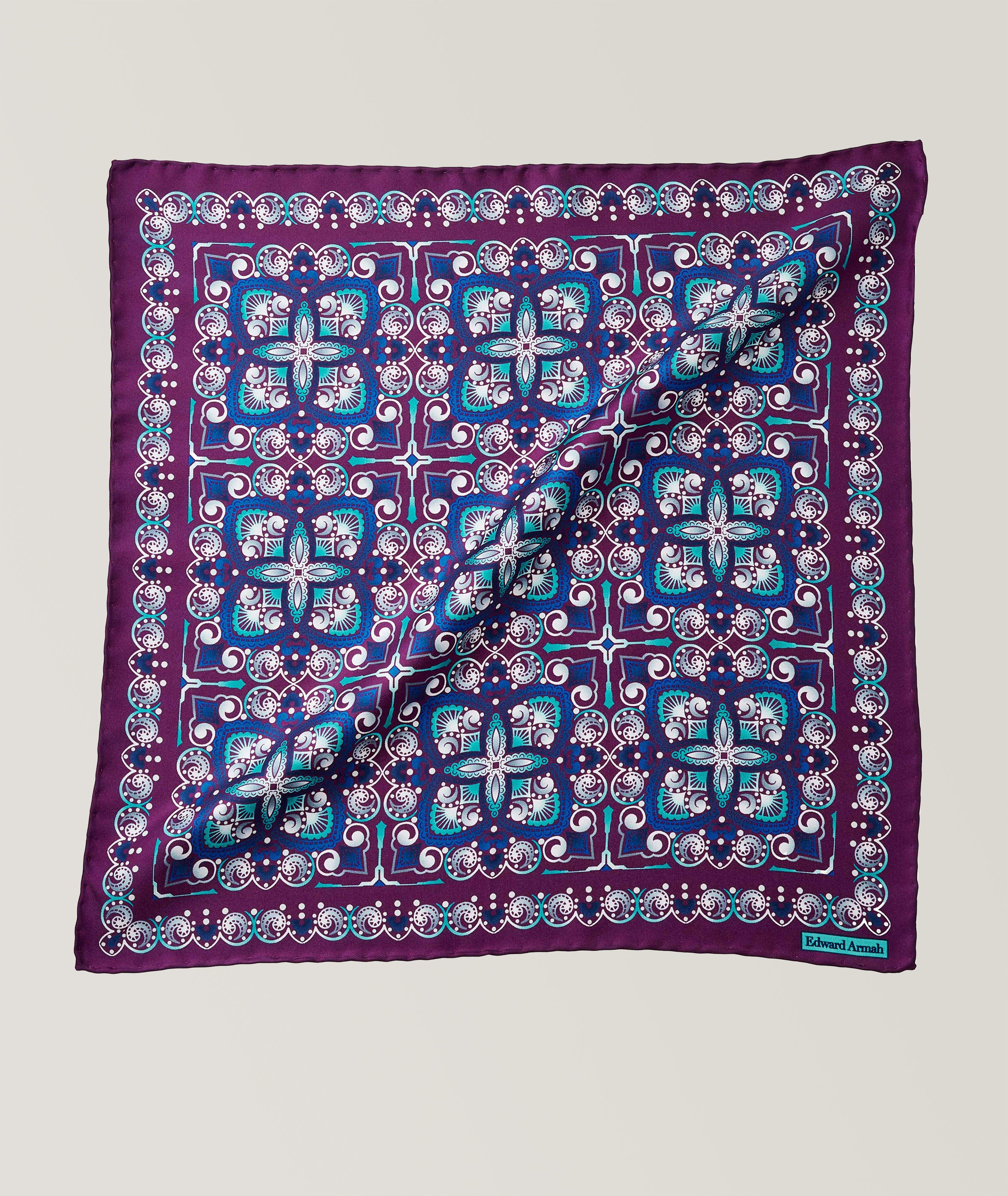 Medallion Patterned Silk Pocket Square