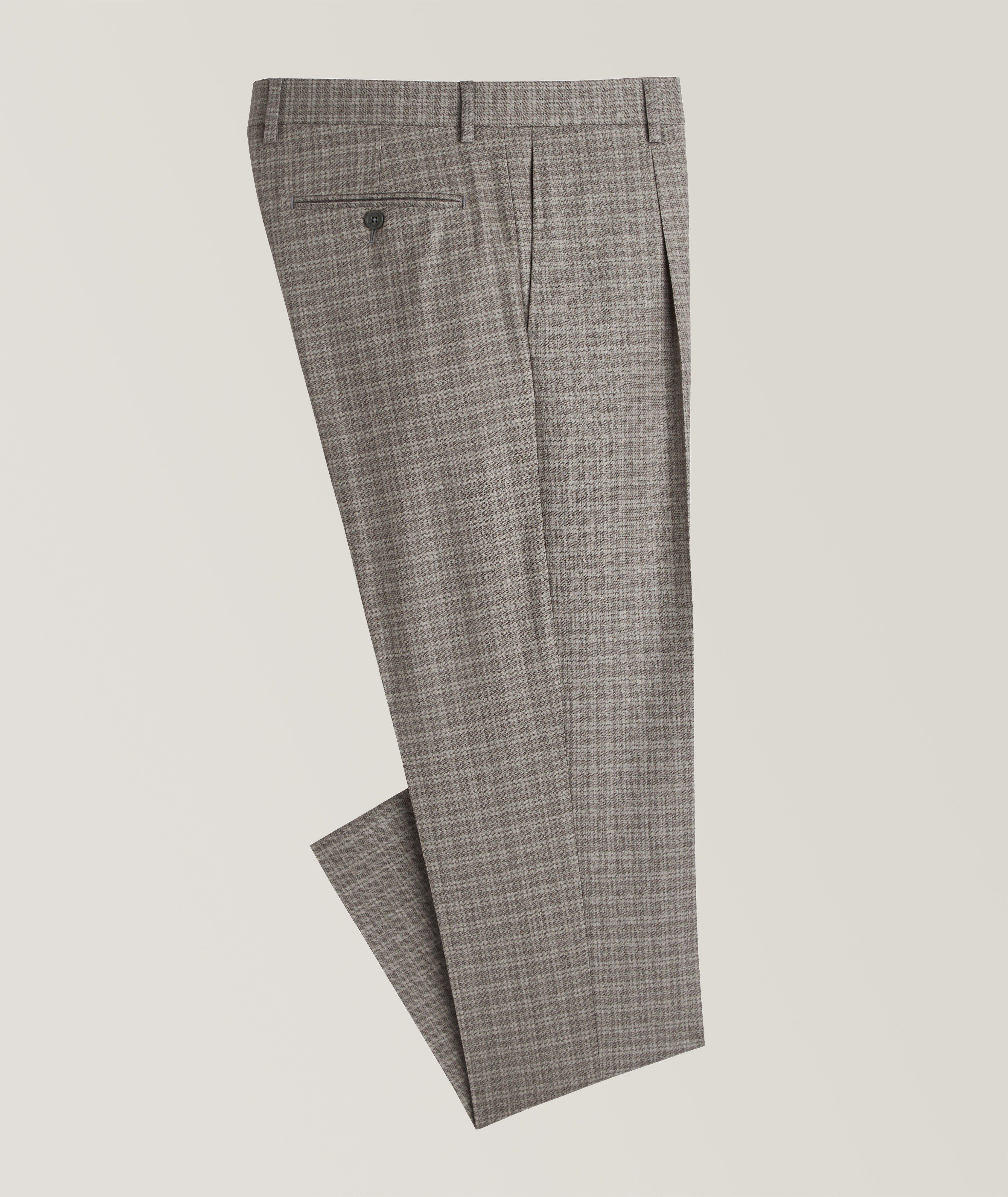 Pantalon habillé en laine à petit motif quadrillé et à plis image 0