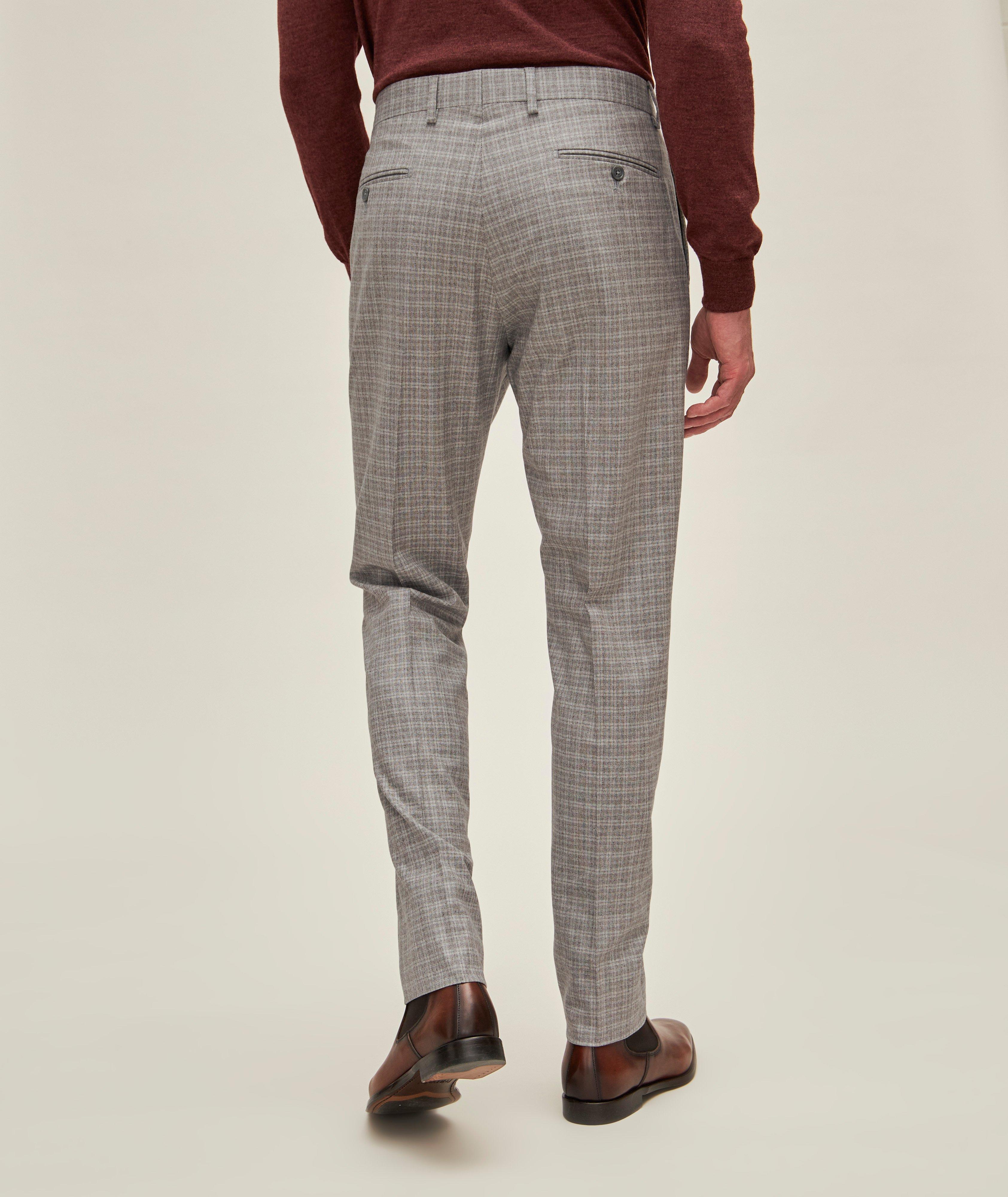 Pantalon habillé en laine à petit motif quadrillé et à plis image 2