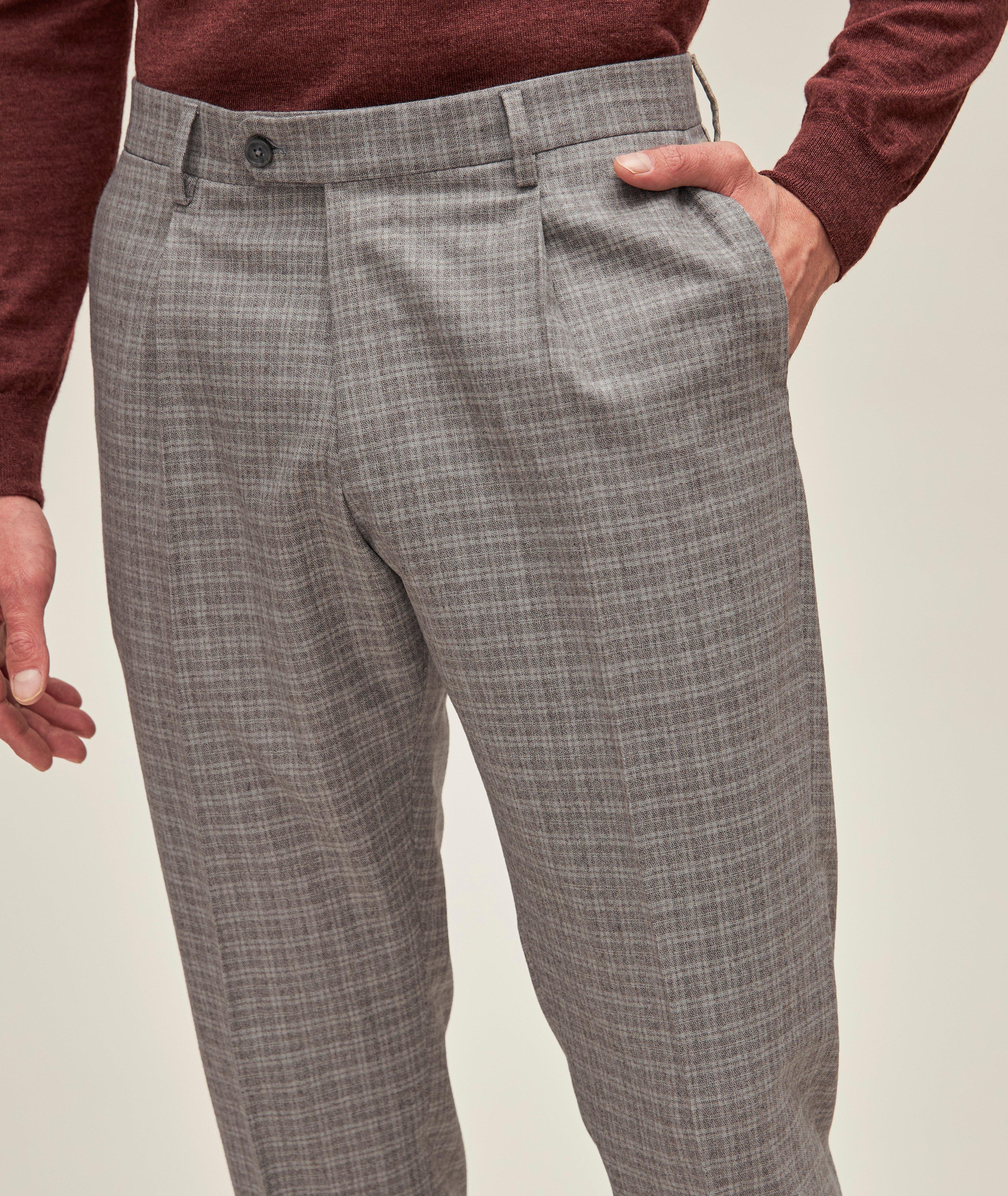Pantalon habillé en laine à petit motif quadrillé et à plis image 3