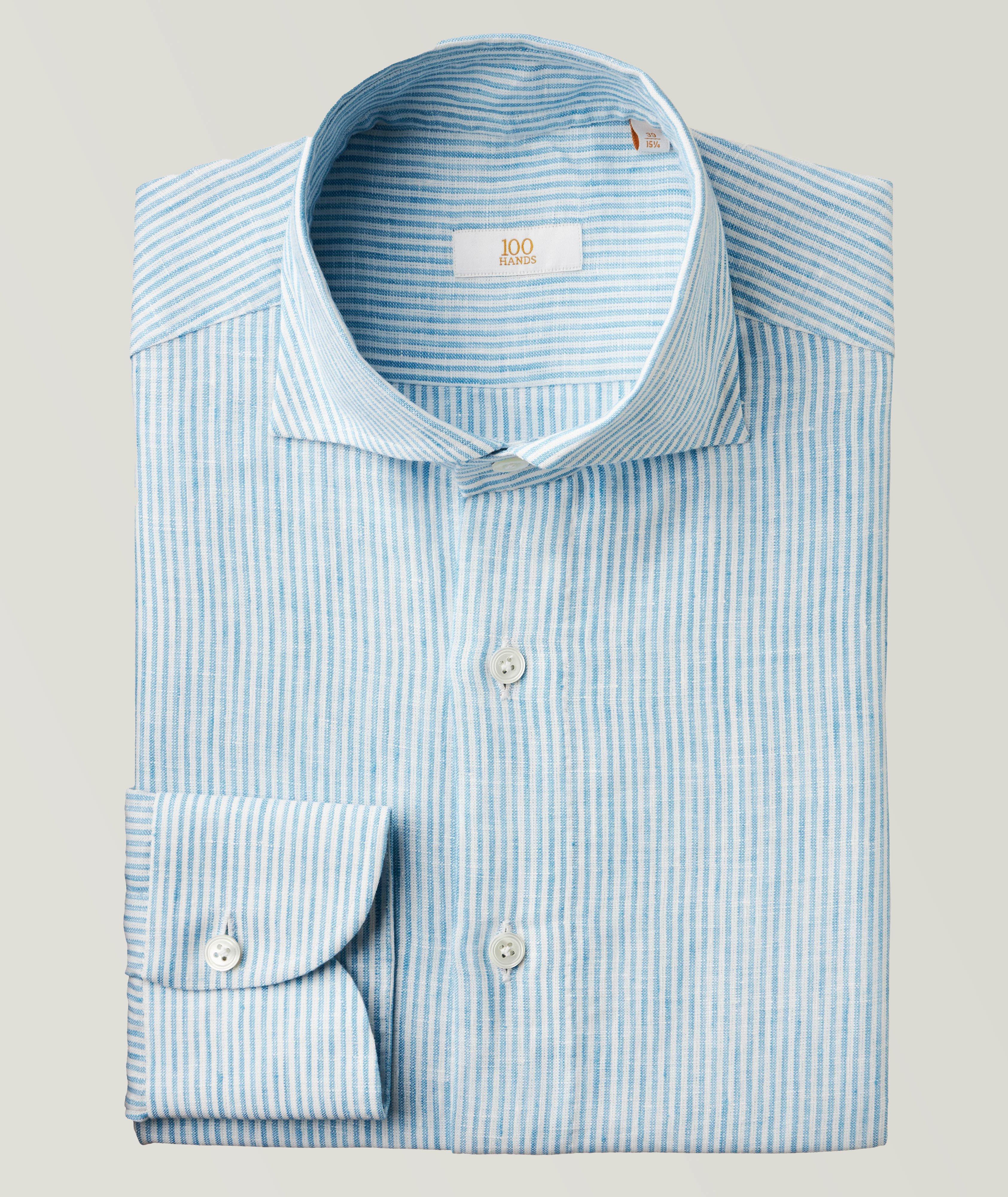 Gold Line Pinstripe Linen Dress Shirt image 0