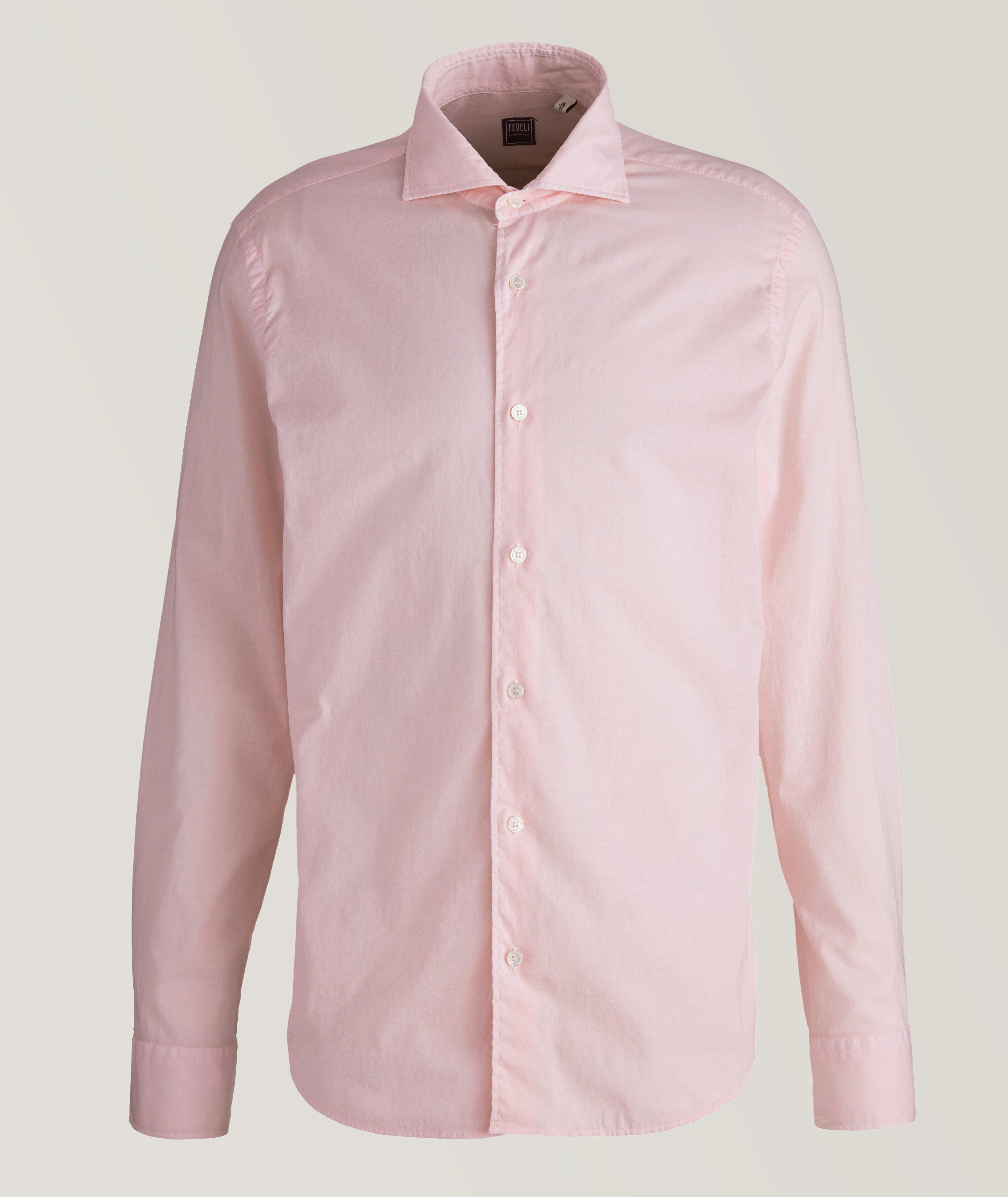 Fedeli Sean Panamino Cotton Shirt In Pink , Men's Size 40