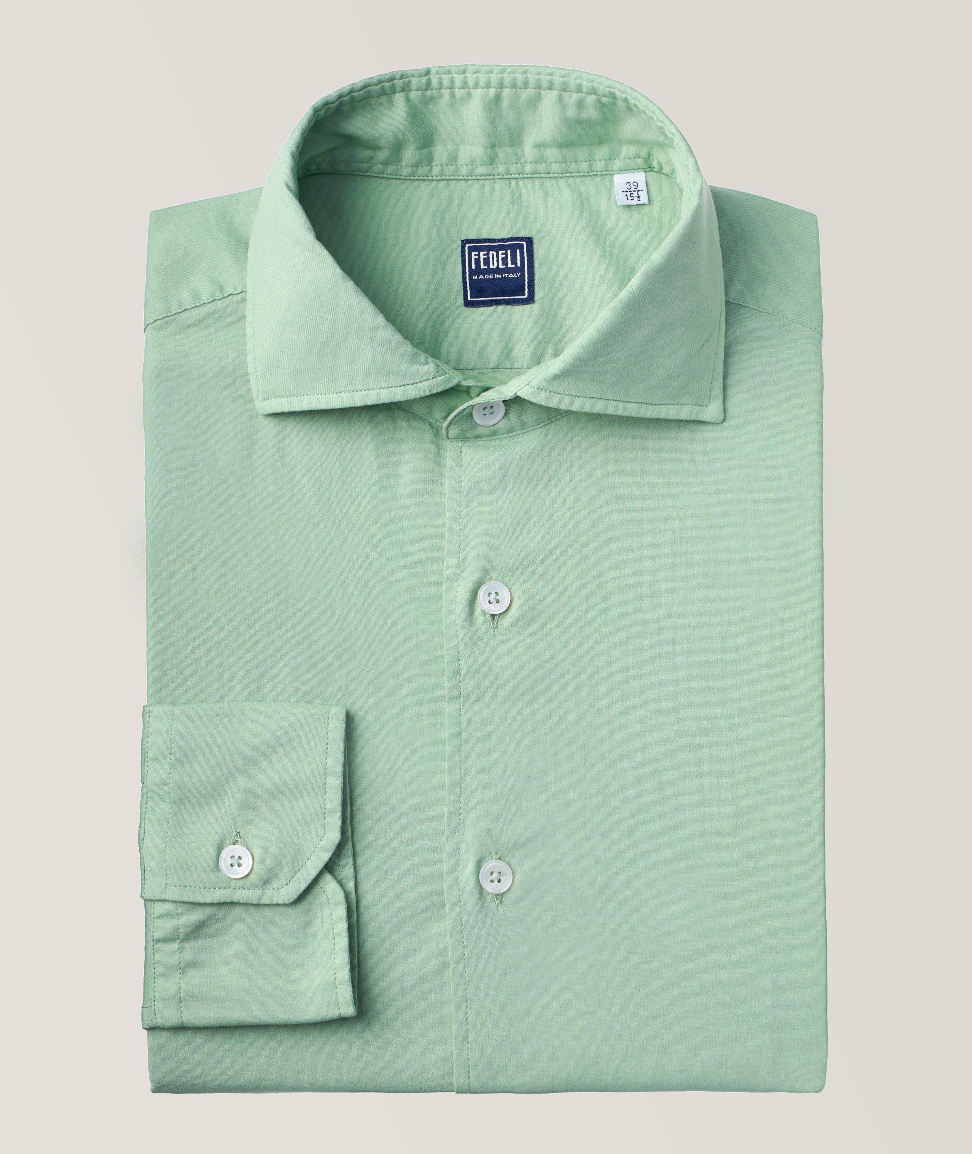 Fedeli Sean Panamino Stretch-Cotton Long-Sleeve Shirt In Green , Men's Size 41