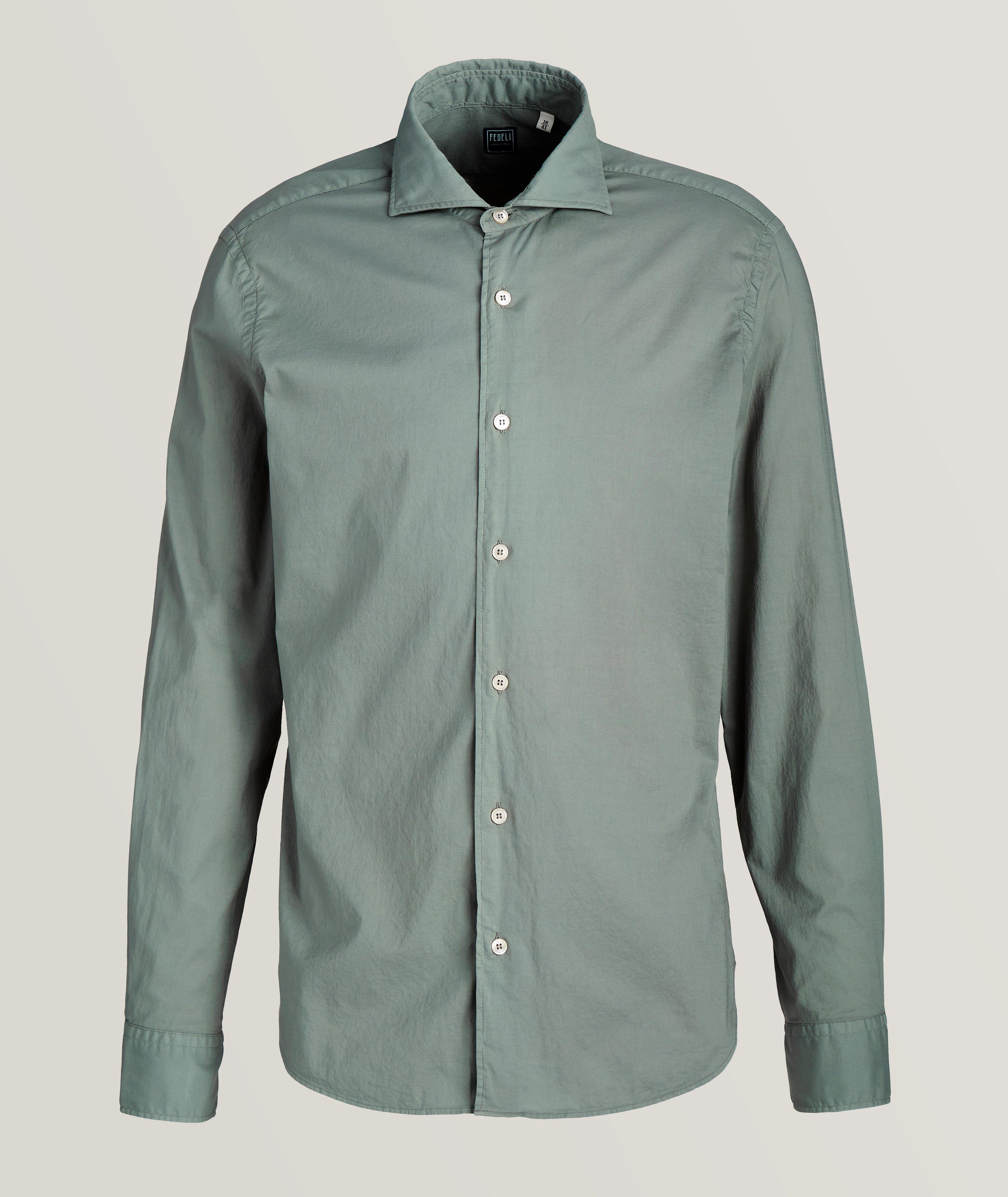 Fedeli Sean Panamino Stretch-Cotton Shirt In Green , Men's Size 39